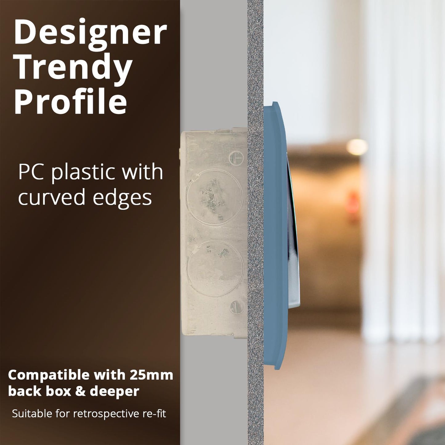 Trendi 1 Gang 2 Way 240V Screwless Raised Front Plate Plastic Artistic Modern Glossy 10 Amp Chrome Rocker Single Electrical Wall Light Switch Sky Blue - ART-SS2SK