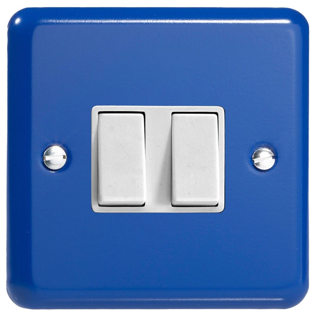 Varilight Lily 2 Gang 1 or 2 Way Decorative Rocker Light Switch Reflex Royal Blue with white insert XY2W.RB