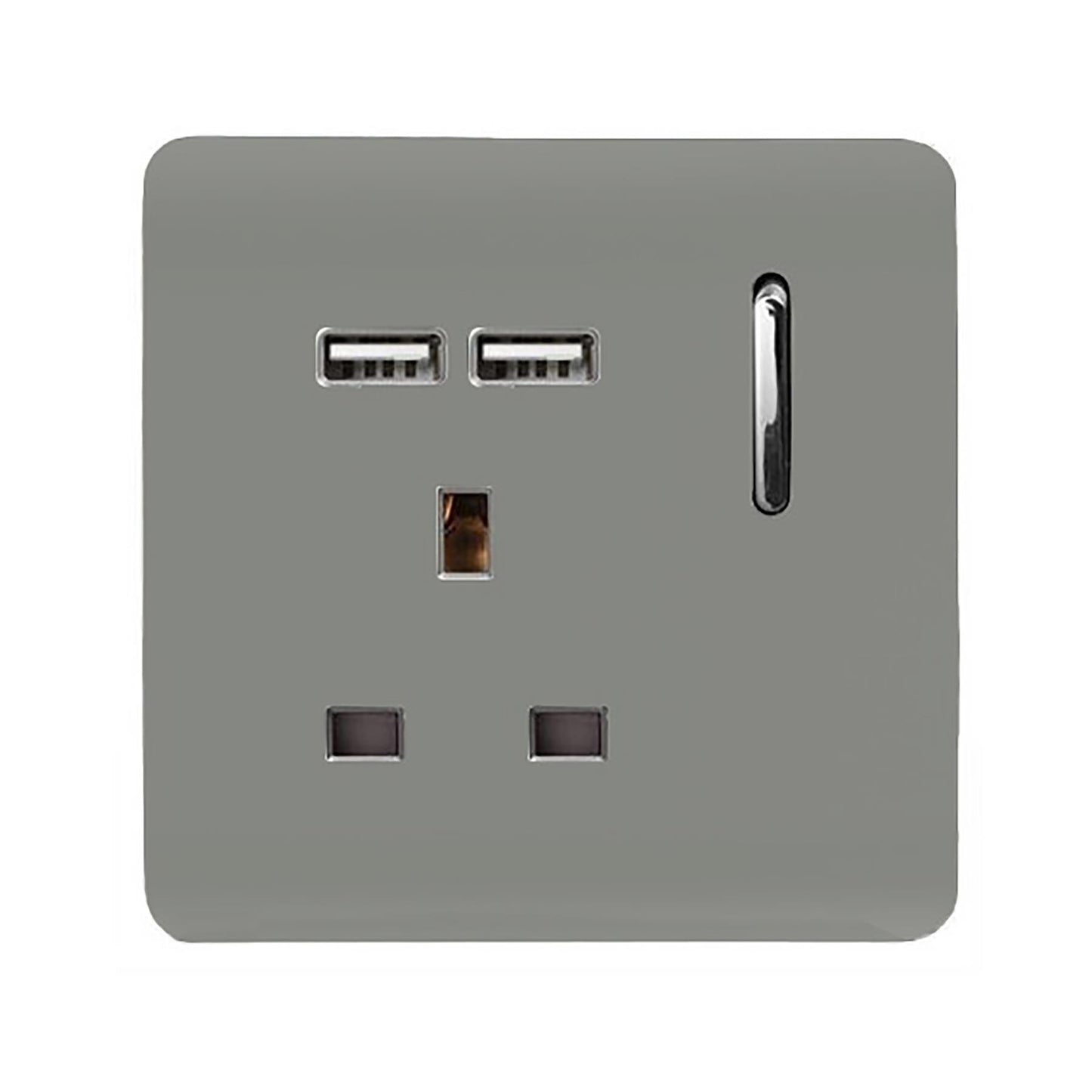 Trendi 1 Gang Single Switched Screwless Artistic Modern Glossy 13 Amp 2x Type A 2.1A USB Charging Port 13A Wall Outlet Plug Socket in Light Grey - ART-SKT13USBLG