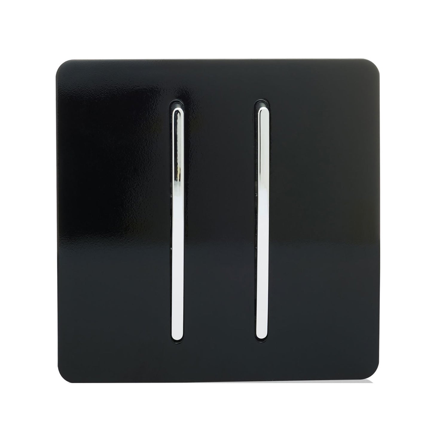 Trendi 2 Gang 2 Way 240V Screwless Raised Front Plate Plastic Artistic Modern Glossy 10 Amp Chrome Rocker Single Electrical Wall Light Switch Piano Black - ART-SS4BK