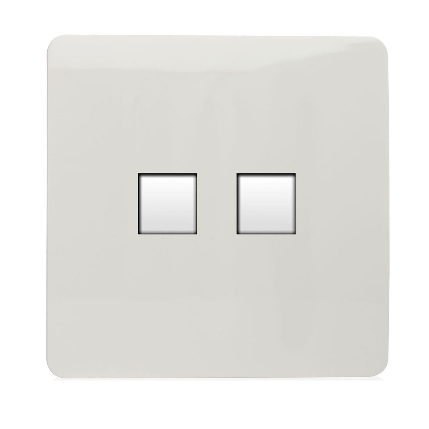 Trendi Switch 2 Gang RJ45 Cat 6 PC Ethernet & Modern Designer Telephone Slave Sockets in Ice White