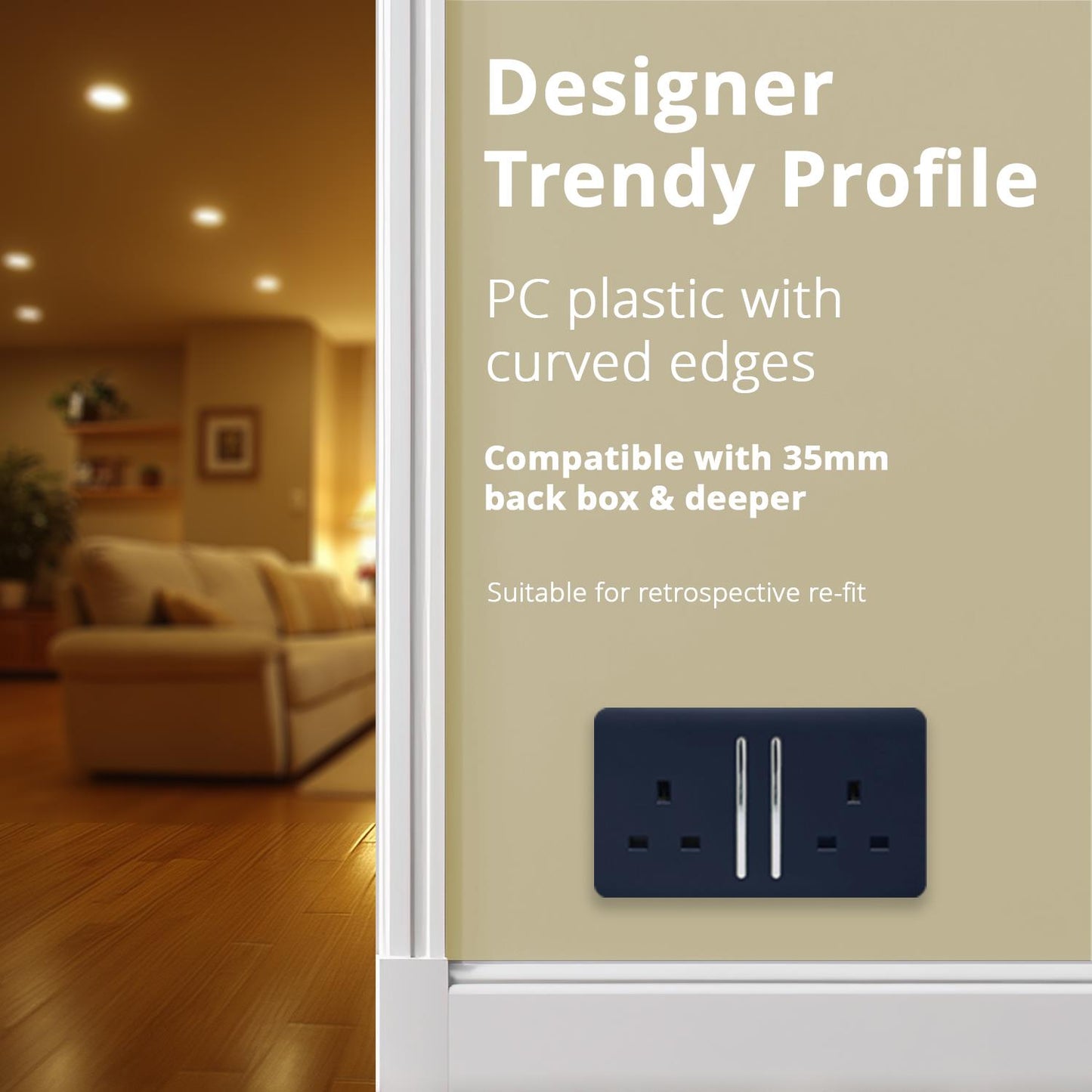 Trendi 2 Gang Artistic Modern Glossy 13 Amp Switched Tactile Plug Socket Navy