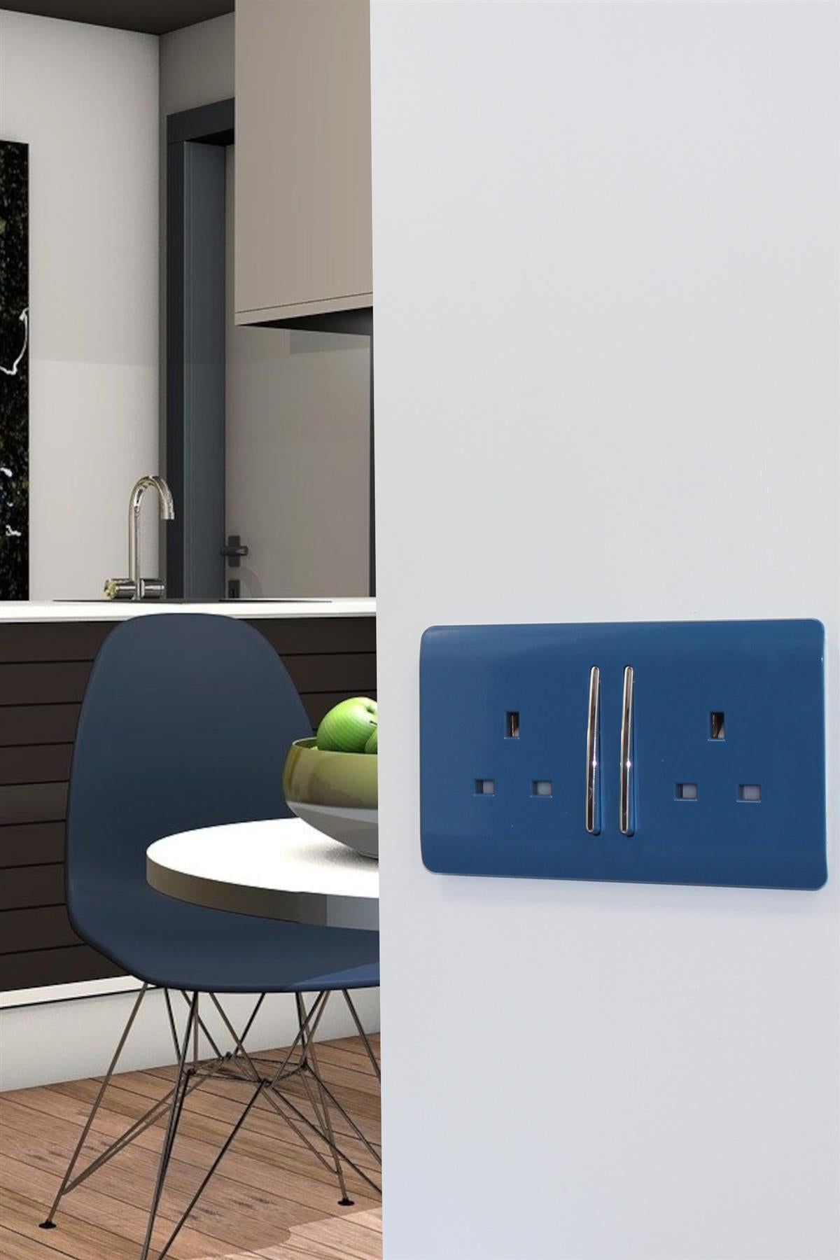 Trendi 2 Gang Artistic Modern Glossy 13 Amp Switched Tactile Plug Socket Ocean Blue