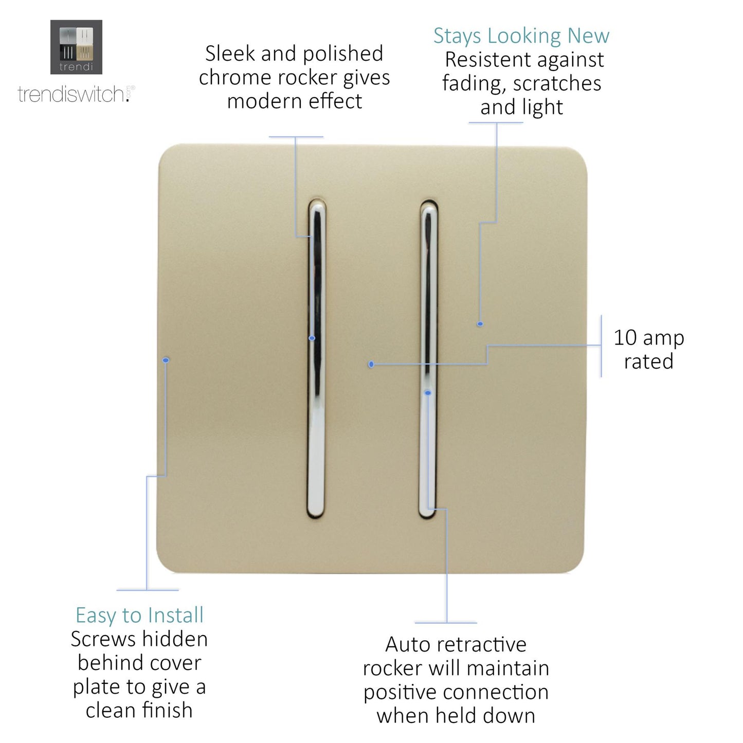 Trendi Artistic Modern Auto Retractive 2 Door Bell Switch Gold ART-2DBGO