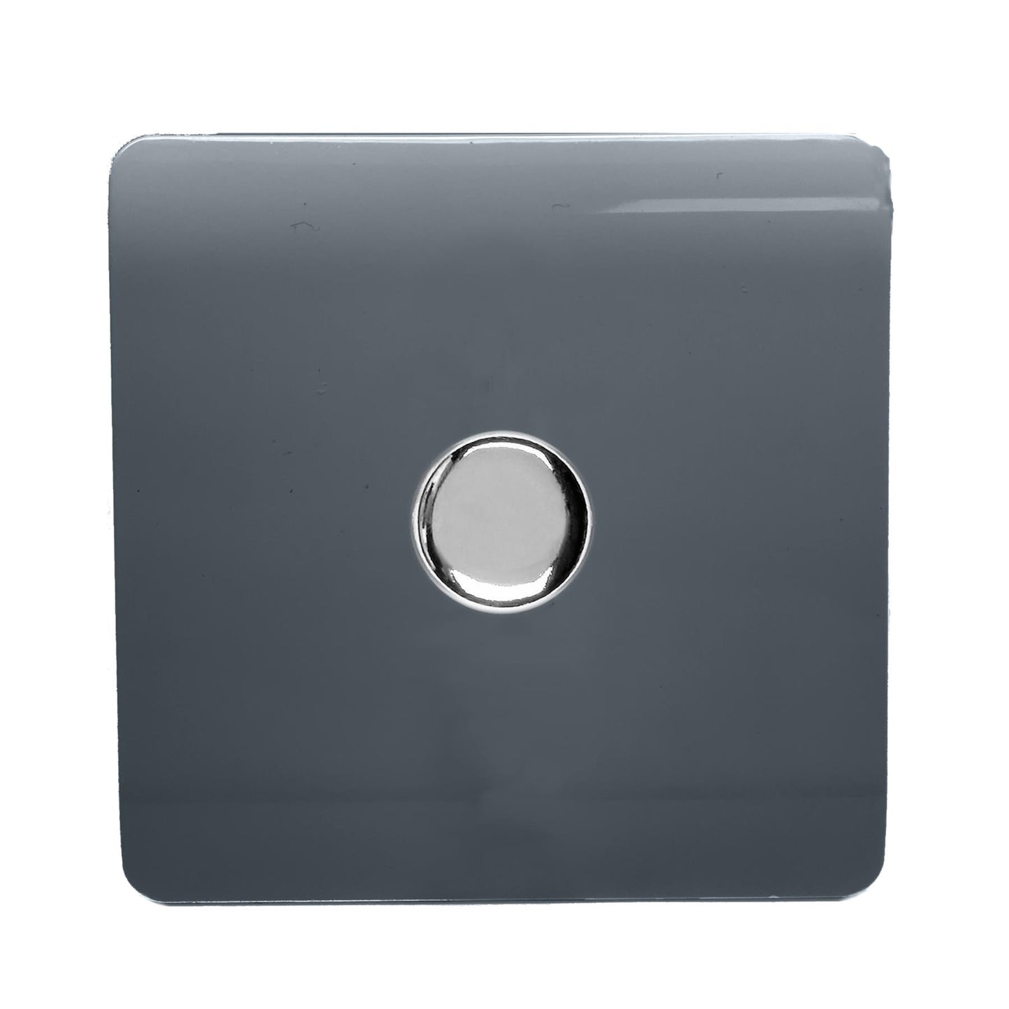 Trendi 1 Gang 2 Way 240V 150w LED Dimmer Screwless Raised Front Plate Plastic Artistic Modern Glossy 10 Amp Chrome Single Electrical Wall Light Switch in Warm Grey - ART-LDMWG