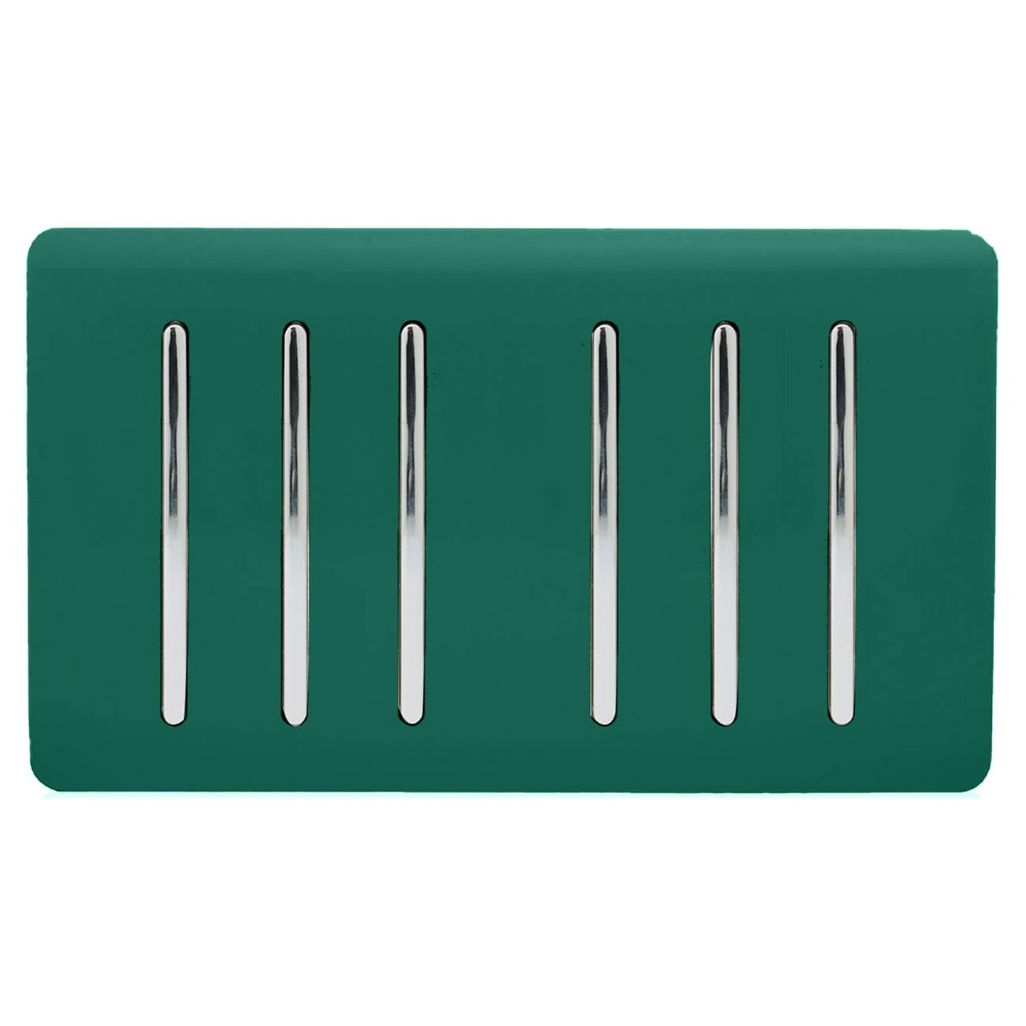 Trendi 6 Gang 2 way 240V Screwless Raised Front Twin Plate Plastic Artistic Modern Glossy 10 Amp Chrome Rocker Quad Electrical Wall Light Switch in Dark Green - ART-SS66DG