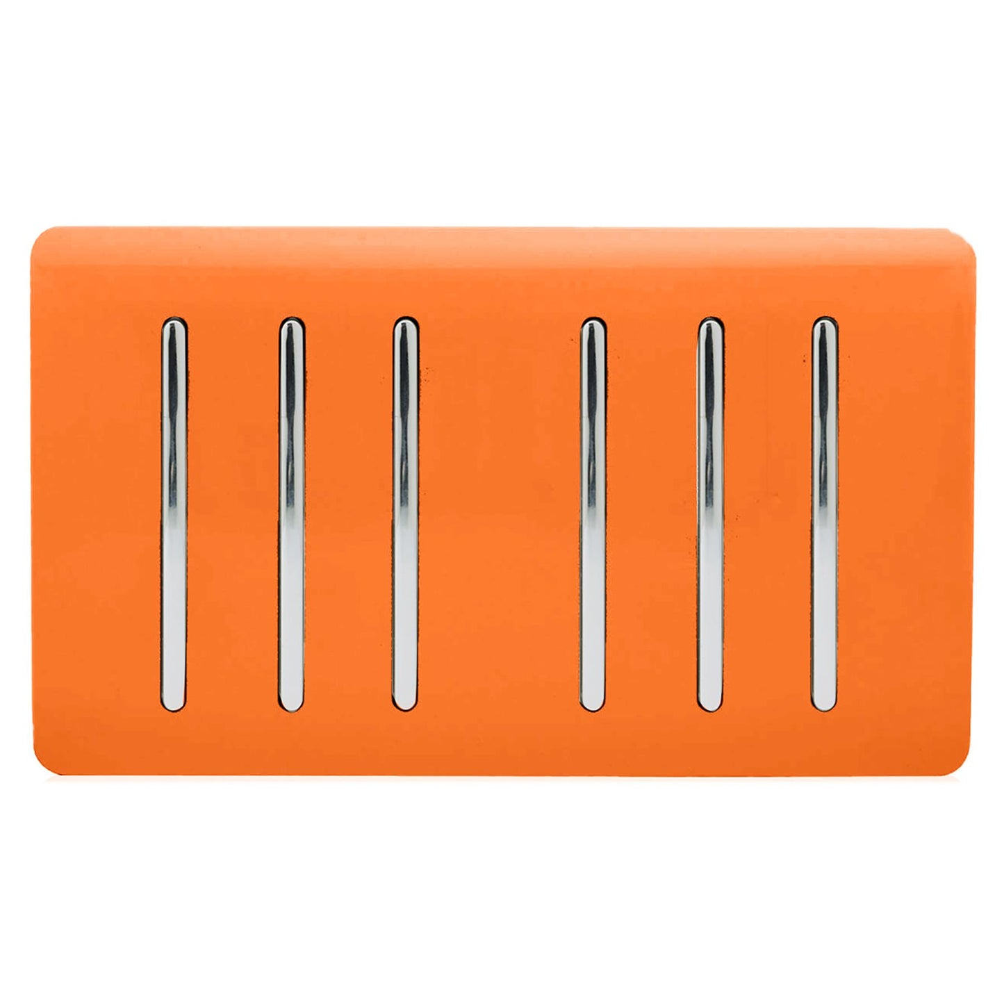 Trendi 6 Gang 2 way 240V Screwless Raised Front Twin Plate Plastic Artistic Modern Glossy 10 Amp Chrome Rocker Quad Electrical Wall Light Switch in Sunset Orange- ART-SS66OR
