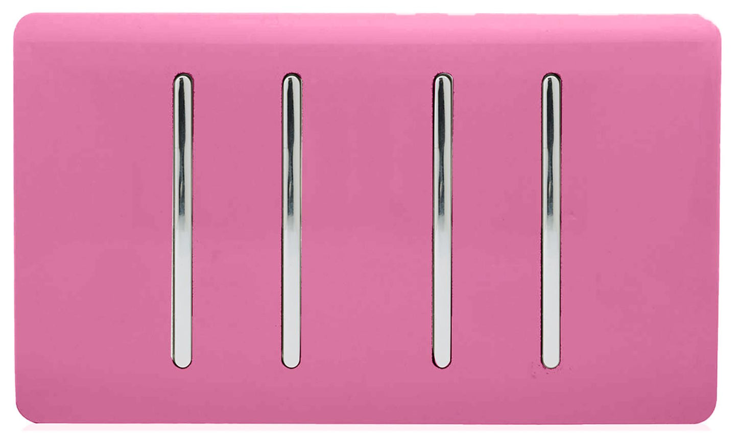 Trendi 4 Gang (2 Way & 3xIntermediate) Glossy 10 Amp Rocker Light Switch Pink