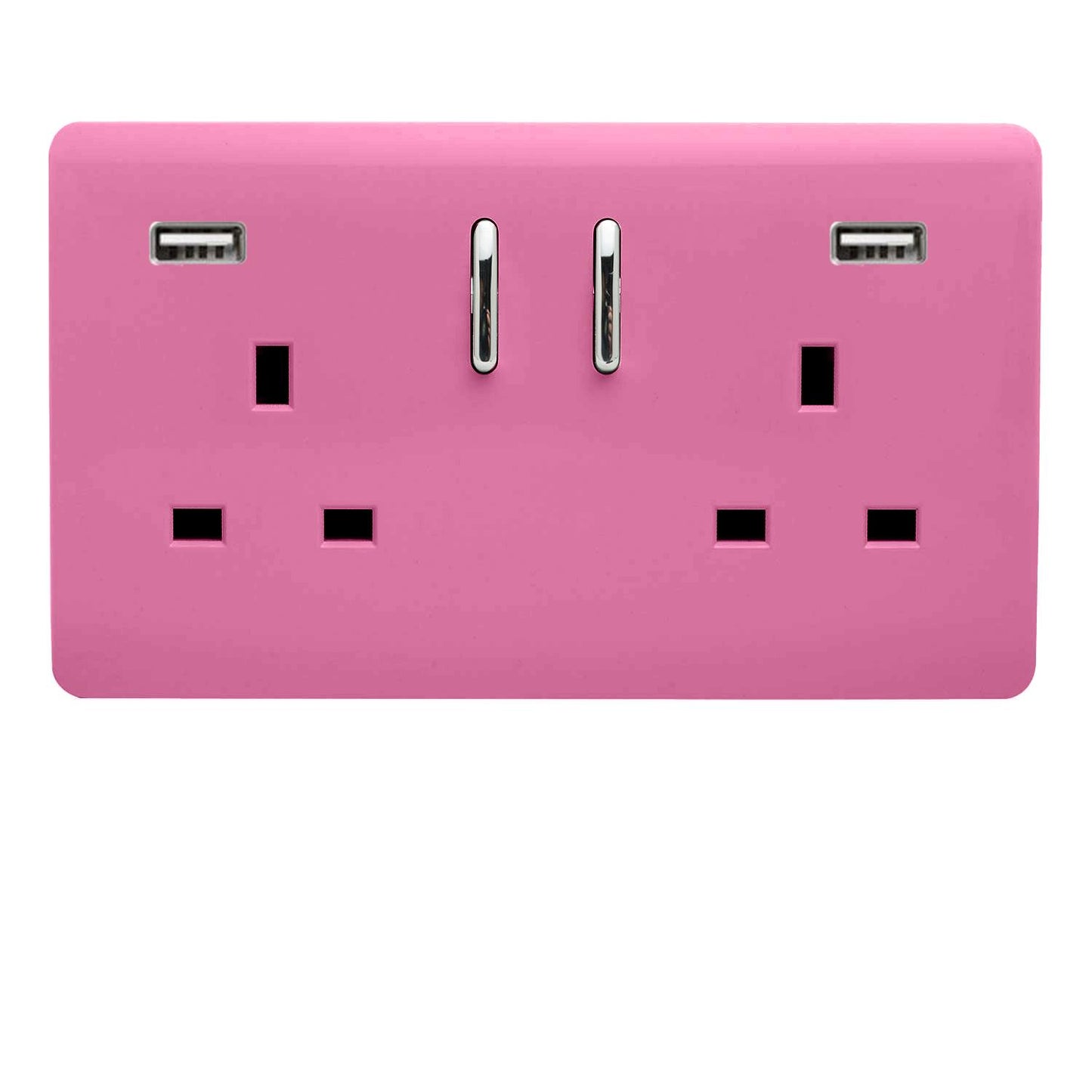Trendi 2 Gang Artistic Modern Glossy 13 Amp 2 x 3.1mA USB Switched Plug Socket Pink