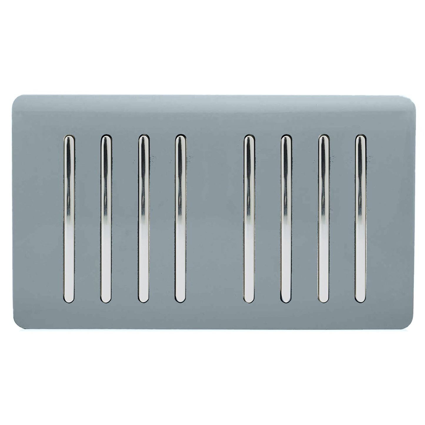 Trendi 8 Gang 2 way 240V Screwless Raised Front Twin Plate Plastic Artistic Modern Glossy 10 Amp Chrome Rocker Quad Electrical Wall Light Switch in Cool Grey - ART-SS88CG