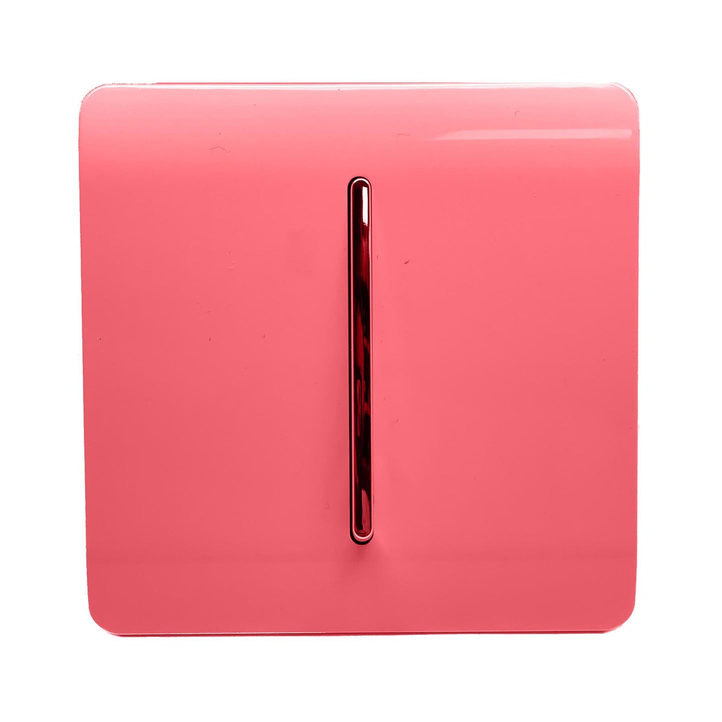 Trendi 1 Gang 3 Way Intermediate 240V Screwless Raised Front Plate Plastic Artistic Modern Glossy 10 Amp Chrome Rocker Single Electrical Wall Light Switch in Strawberry Red - ART-SS9SB