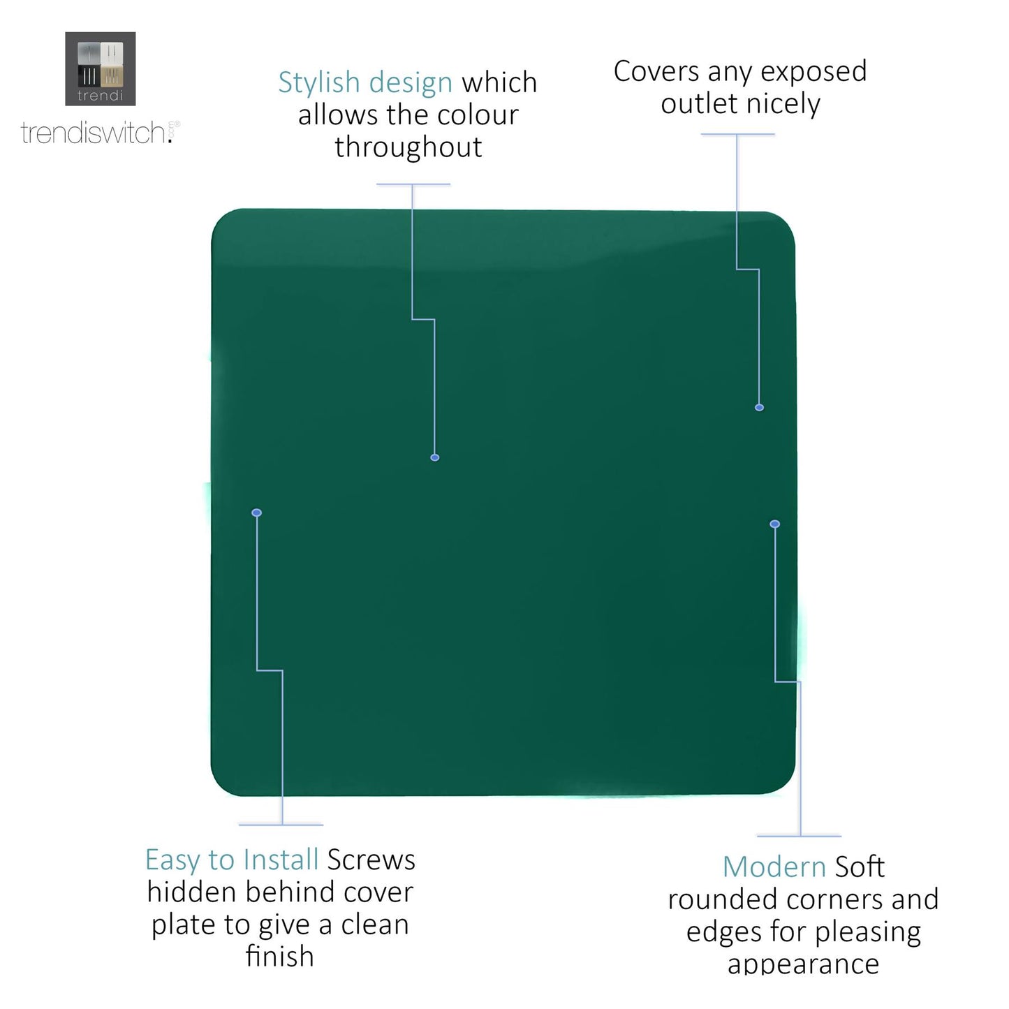 Trendi Switch Artistic Modern Glossy Decorative Screwless Standard Single Wall Blanking Plate for Electrical Sockets, Outlet with Screws in Dark Forest Green - ART-BLKDG