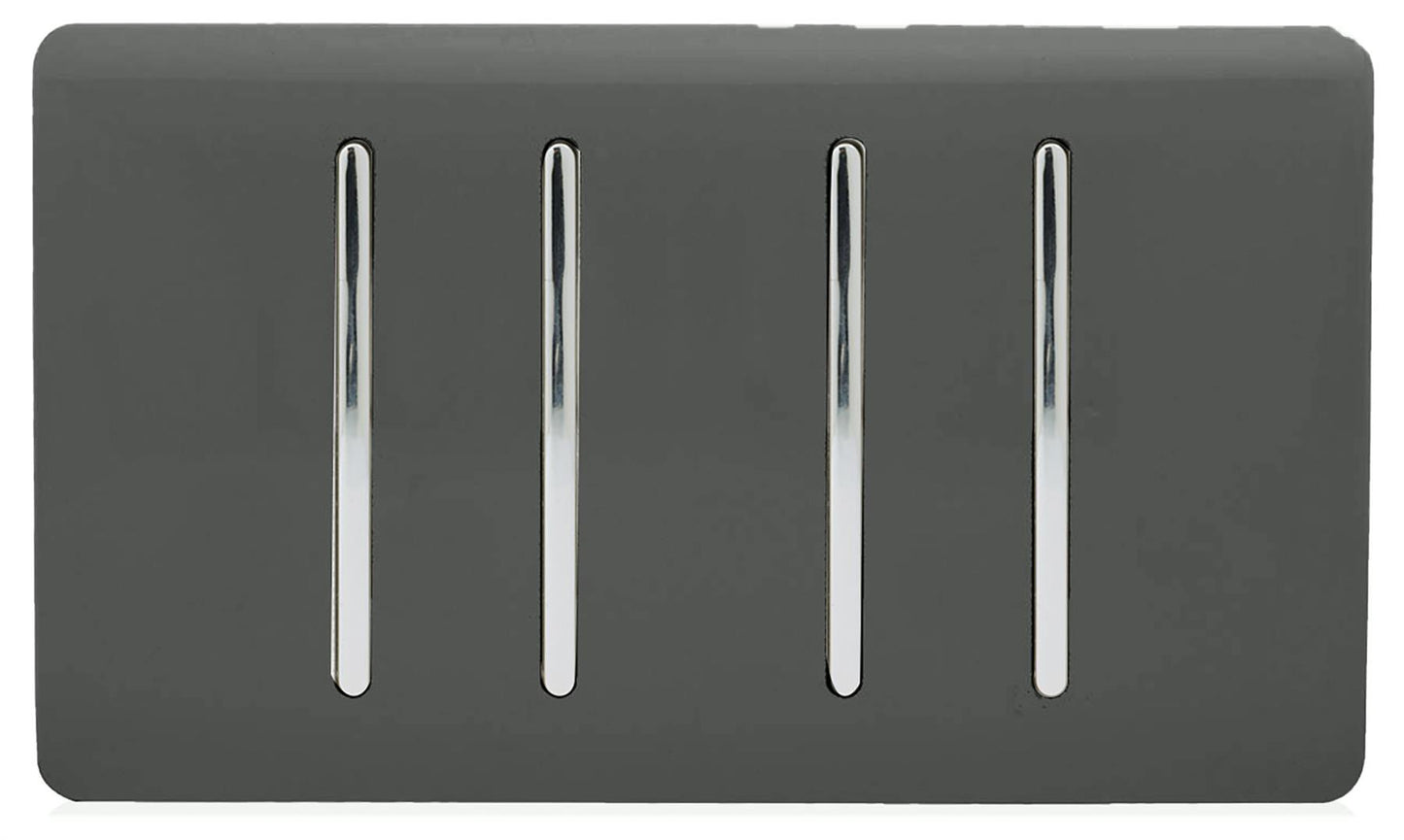 Trendi 4 Gang (2 Way & 2xIntermediate) Glossy 10 Amp Rocker Light Switch Charcoal