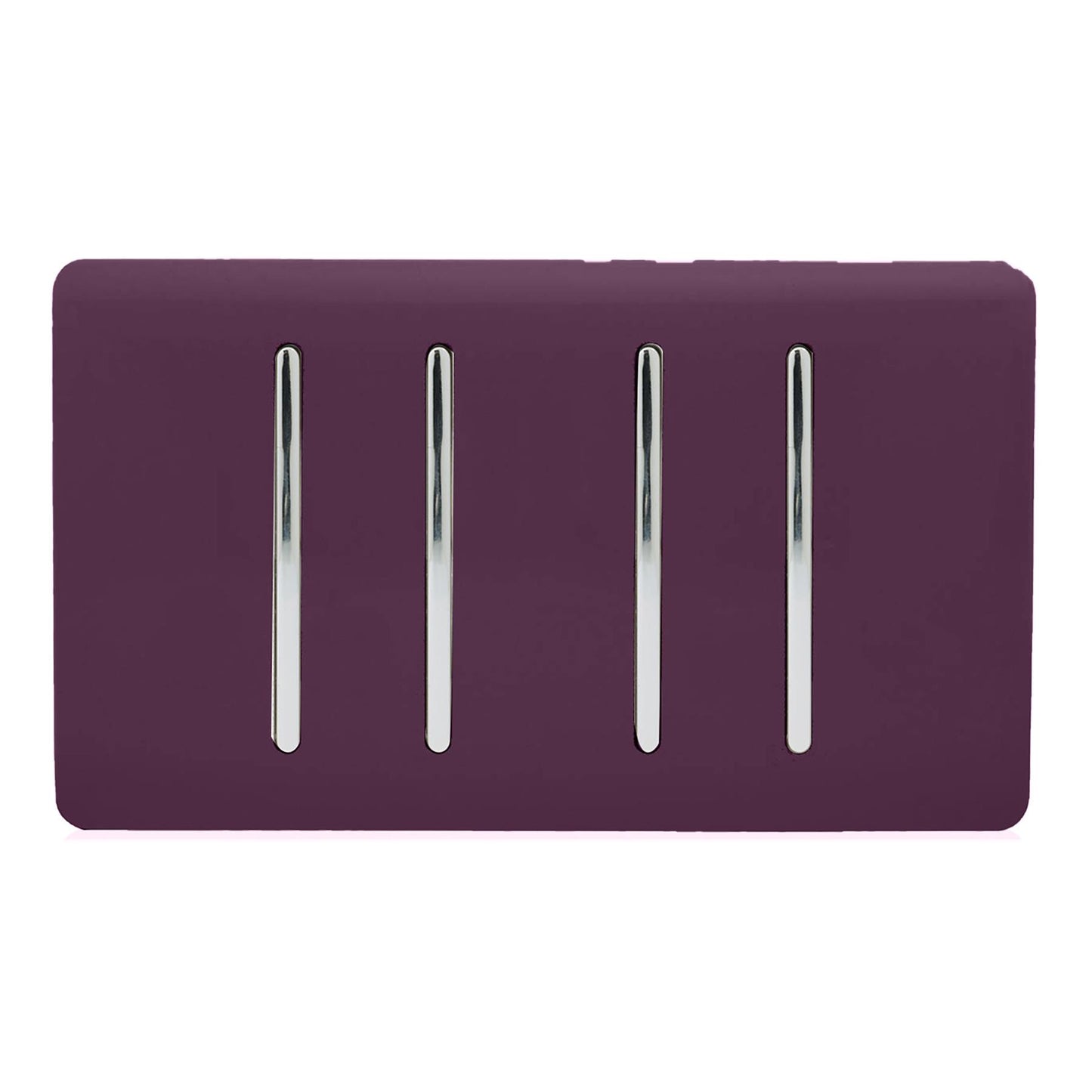 Trendi 4 Gang 2 way 240V Screwless Raised Front Twin Plate Plastic Artistic Modern Glossy 10 Amp Chrome Rocker Quad Electrical Wall Light Switch in Plum Purple - ART-SS44PL