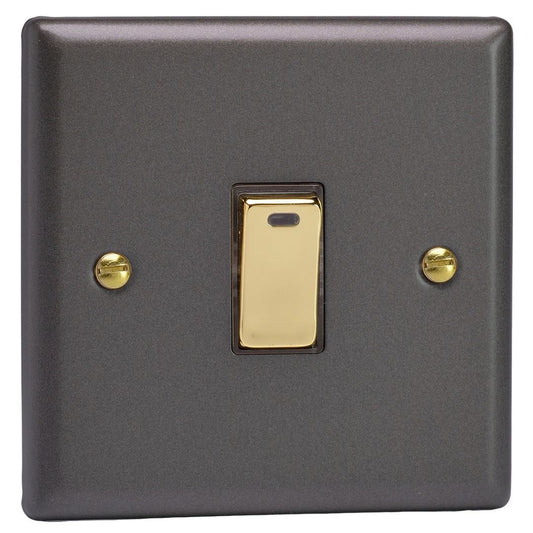Varilight 1-Gang 20A Double Pole Rocker Switch + Neon Indicator Light in Vogue Slate w/ Brass