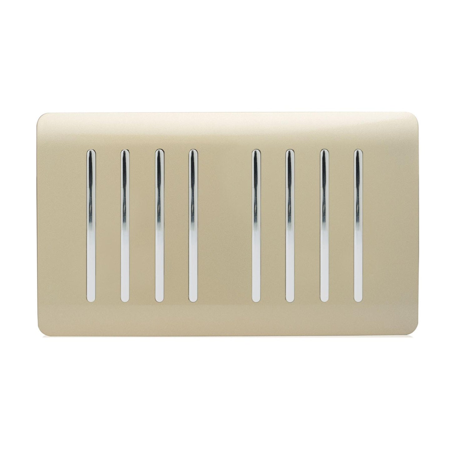 Trendi 8 Gang 2 way 240V Screwless Raised Front Twin Plate Plastic Artistic Modern Glossy 10 Amp Chrome Rocker Quad Electrical Wall Light Switch in Champagne Gold - ART-SS88GO