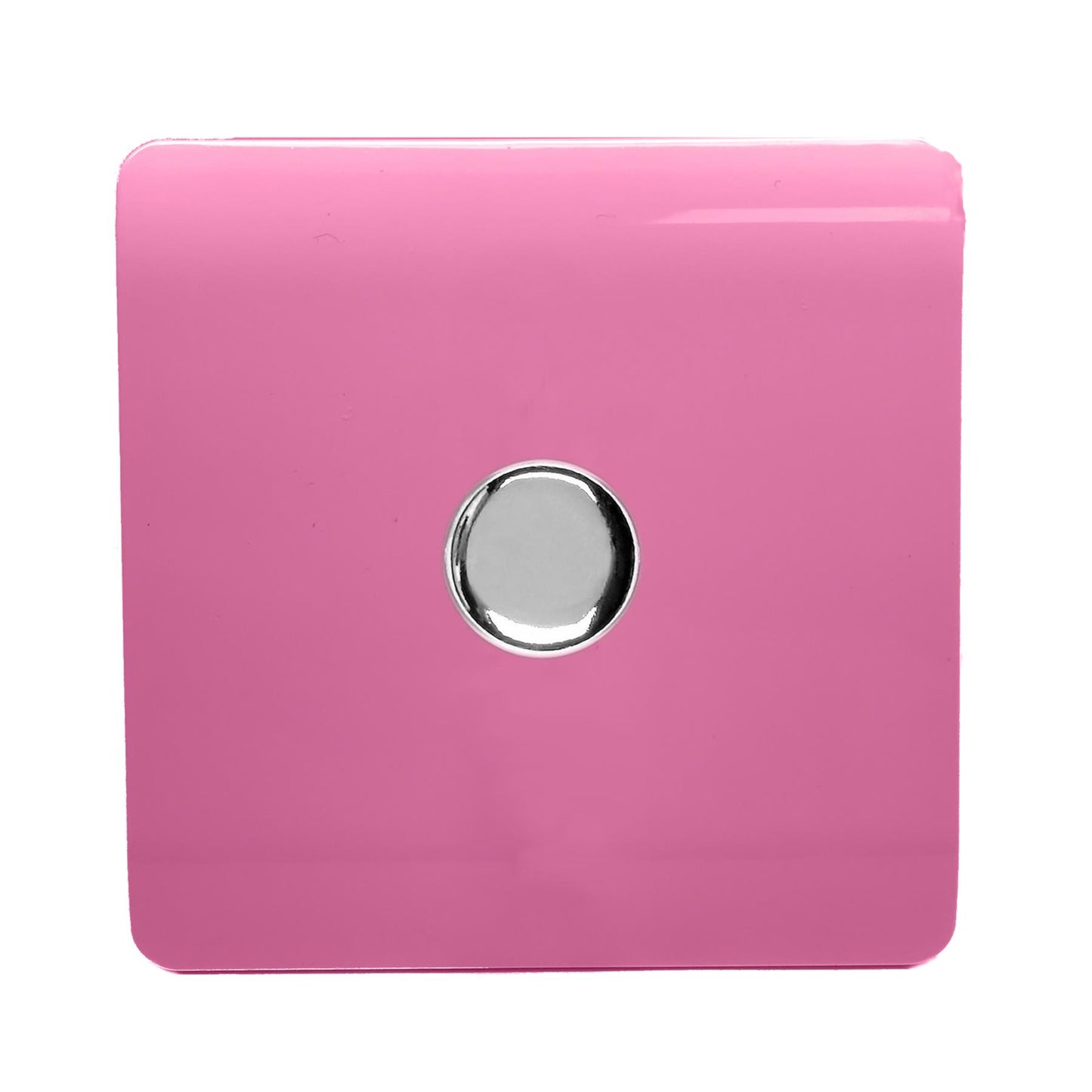 Trendi 1 Gang 2 Way 240V 150w LED Dimmer Screwless Raised Front Plate Plastic Artistic Modern Glossy 10 Amp Chrome Single Electrical Wall Light Switch in Candy Pink - ART-LDMPK