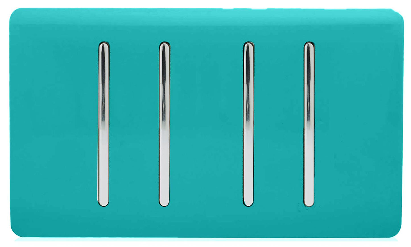 Trendi 4 Gang 3 Way Intermediate Artistic Modern Glossy 10 Amp Rocker Light Switch Bright Teal