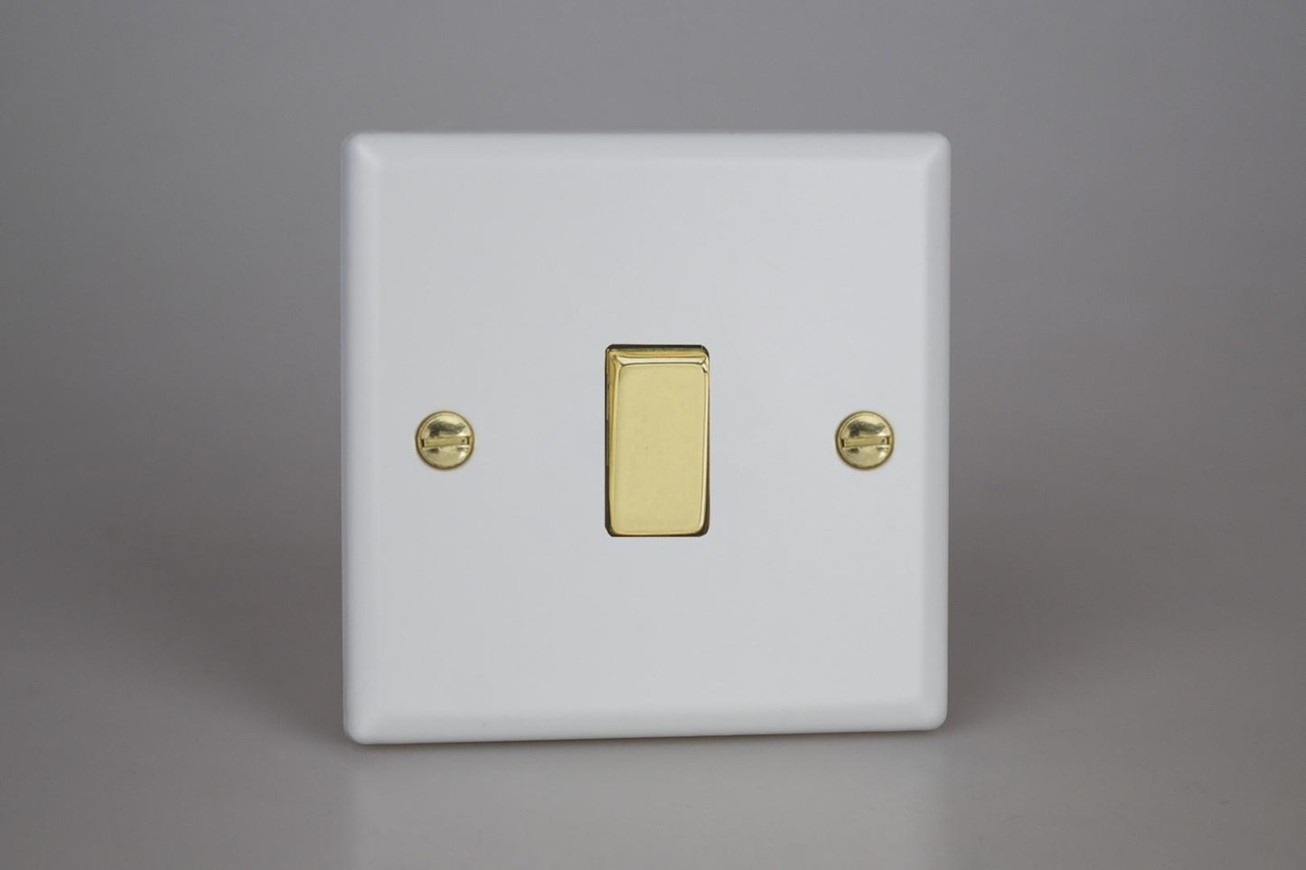 Varilight 1-Gang 10A 1- or 2-Way Rocker Switch in Vogue Matt White w/ Polished Brass