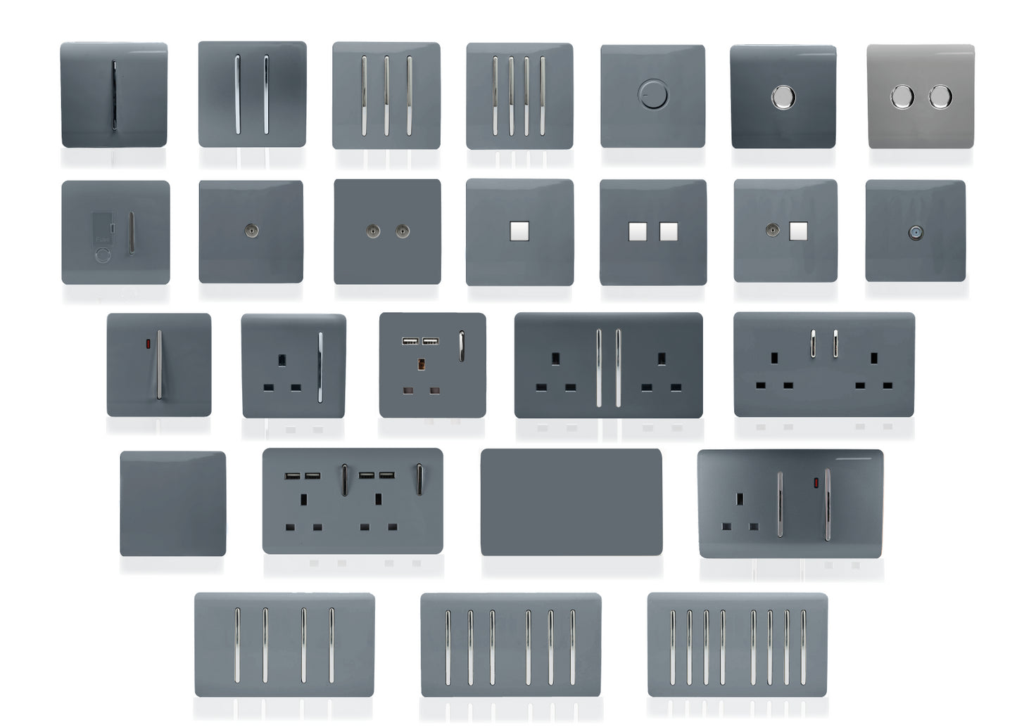Trendi Switch 4 Gang 1 or 2 way 150w Rotary LED Dimmer Light Switch in Warm Grey