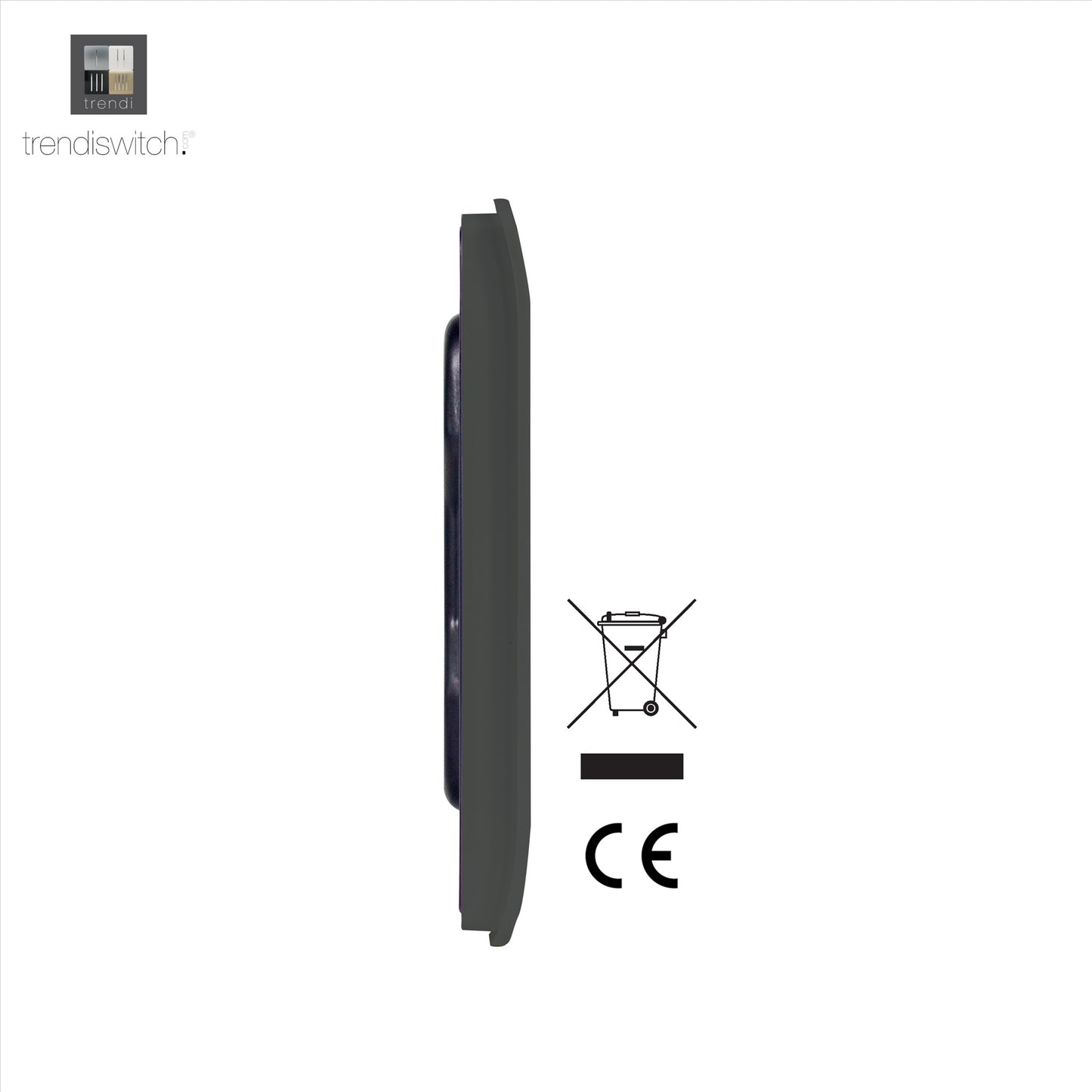 Trendi Switch Artistic Modern Glossy Decorative Screwless Standard Single Wall Blanking Plate for Electrical Sockets, Outlet with Screws in Charcoal Grey - ART-BLKCH