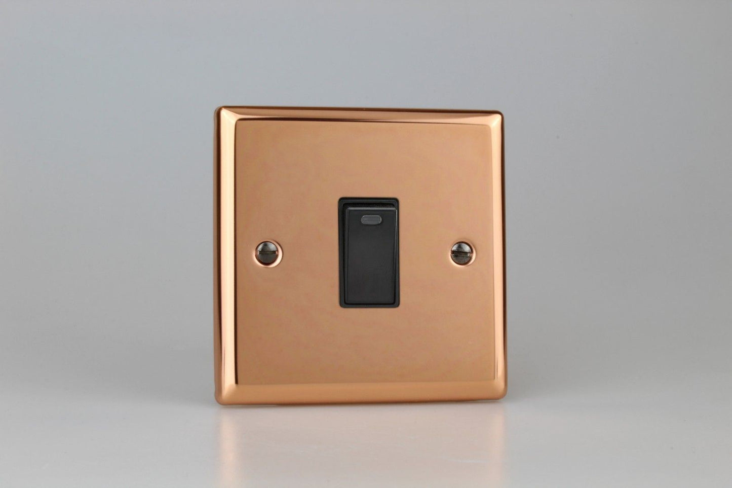 Varilight 1-Gang 20A Double Pole Rocker Switch + Neon Indicator Light in Urban Polished Copper w/ Black Rocker