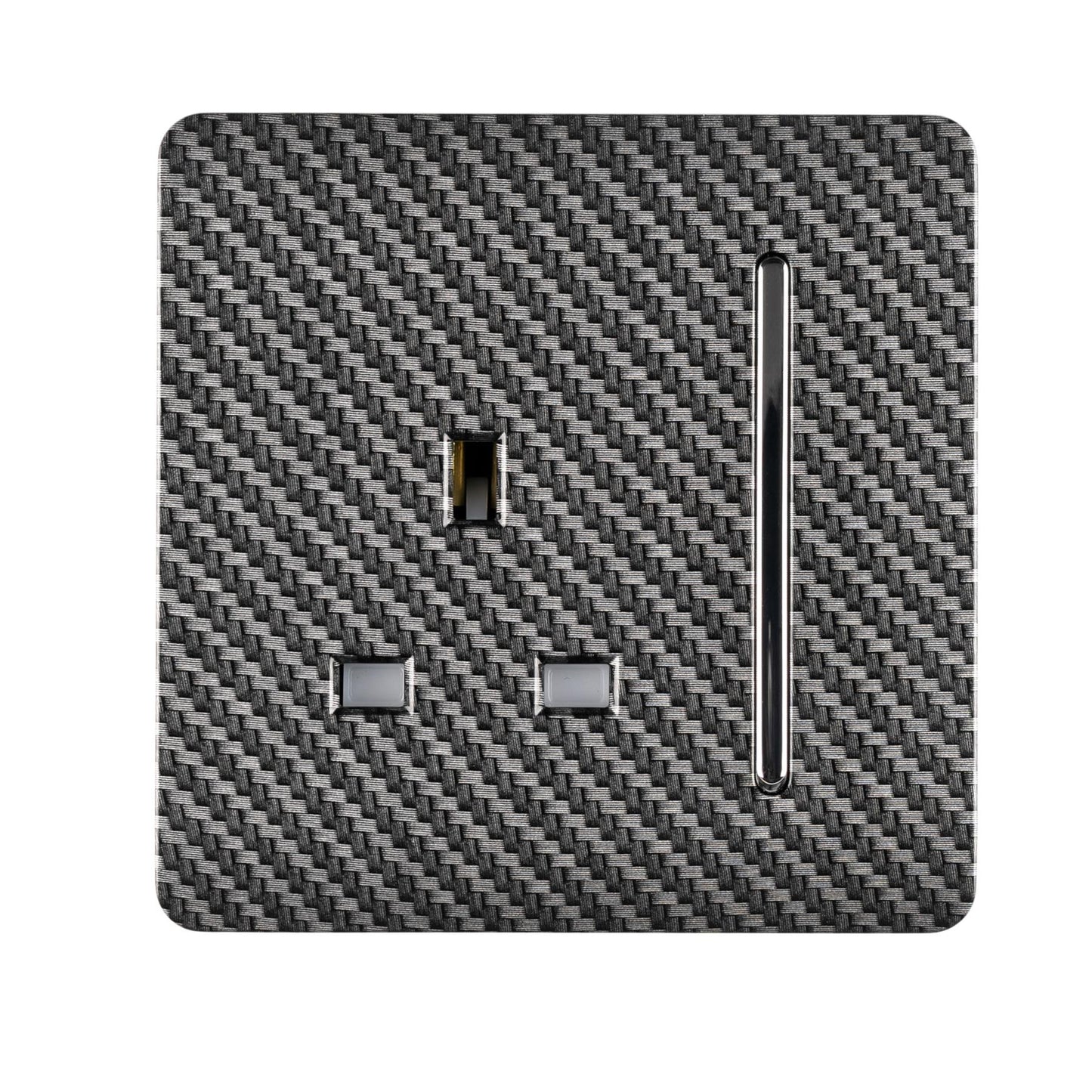 Trendi 1 Gang Raised Artistic Modern Glossy Screwless 13 Amp Single Pole with Chrome Switched UK Standard Electrical Double Wall Plug Socket in Carbon Fibre in ART-SKT13CF
