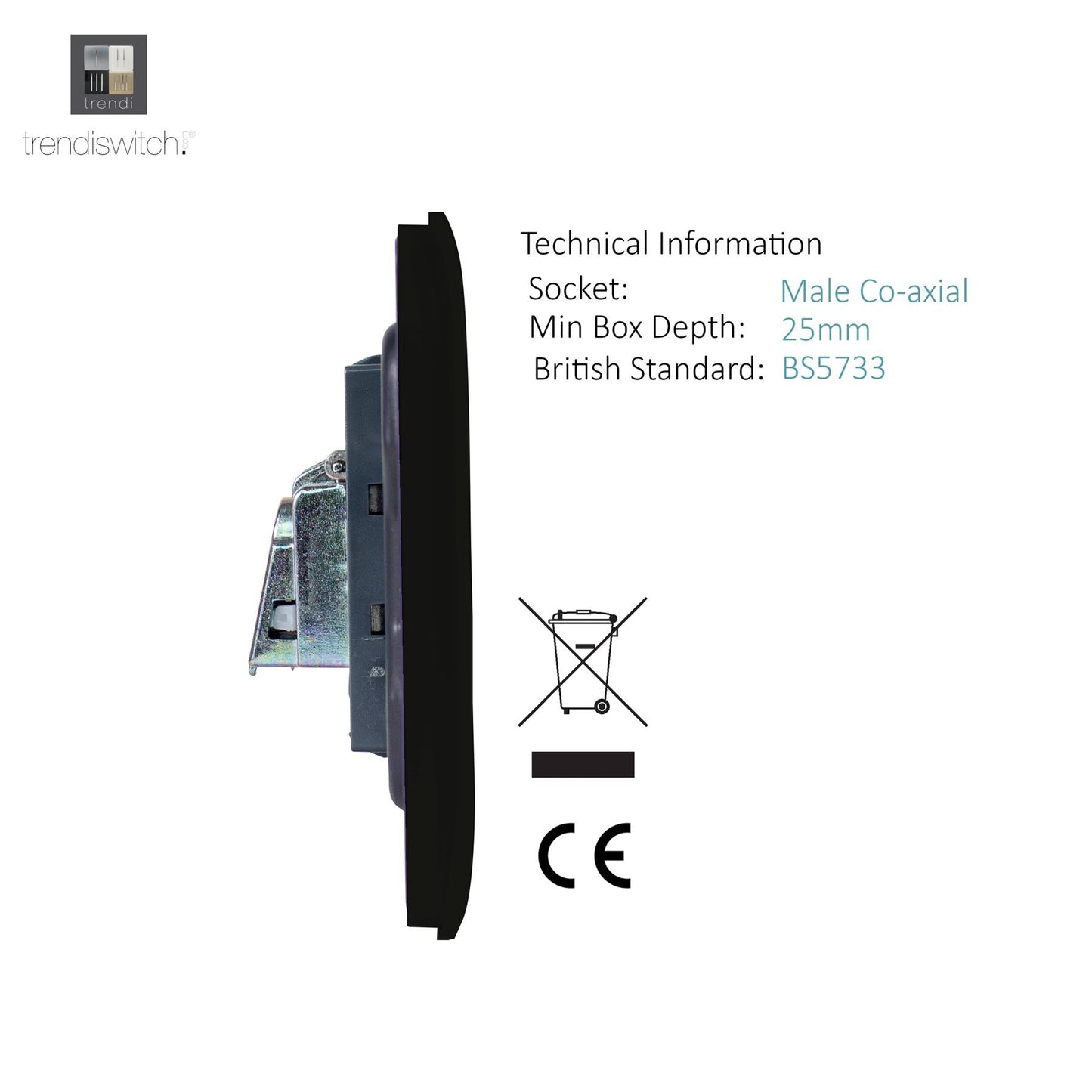 Trendi Artistic Modern Glossy TV Socket Matt Black Soft Touch - ART-TVSSTB