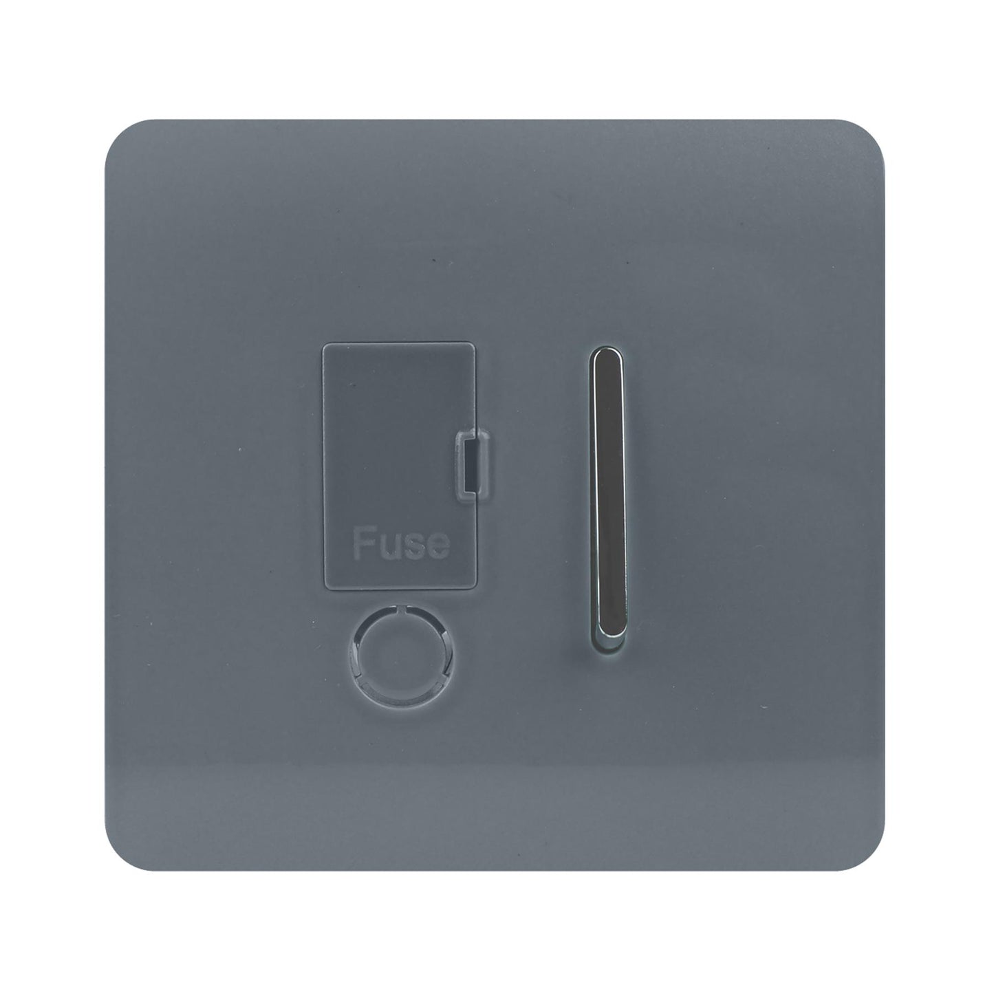 Trendi Switch Screwless Artistic Modern Glossy Tactile 230V Switched 13 A Single Fused Spur Connection Unit with Flex Outlet Chrome Rocker in Warm Grey