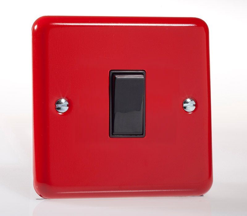 Varilight 1 Gang 1 or 2 Way 10A Rocker Light Switch Pillarbox Red with Black Insert - XY1B.PR