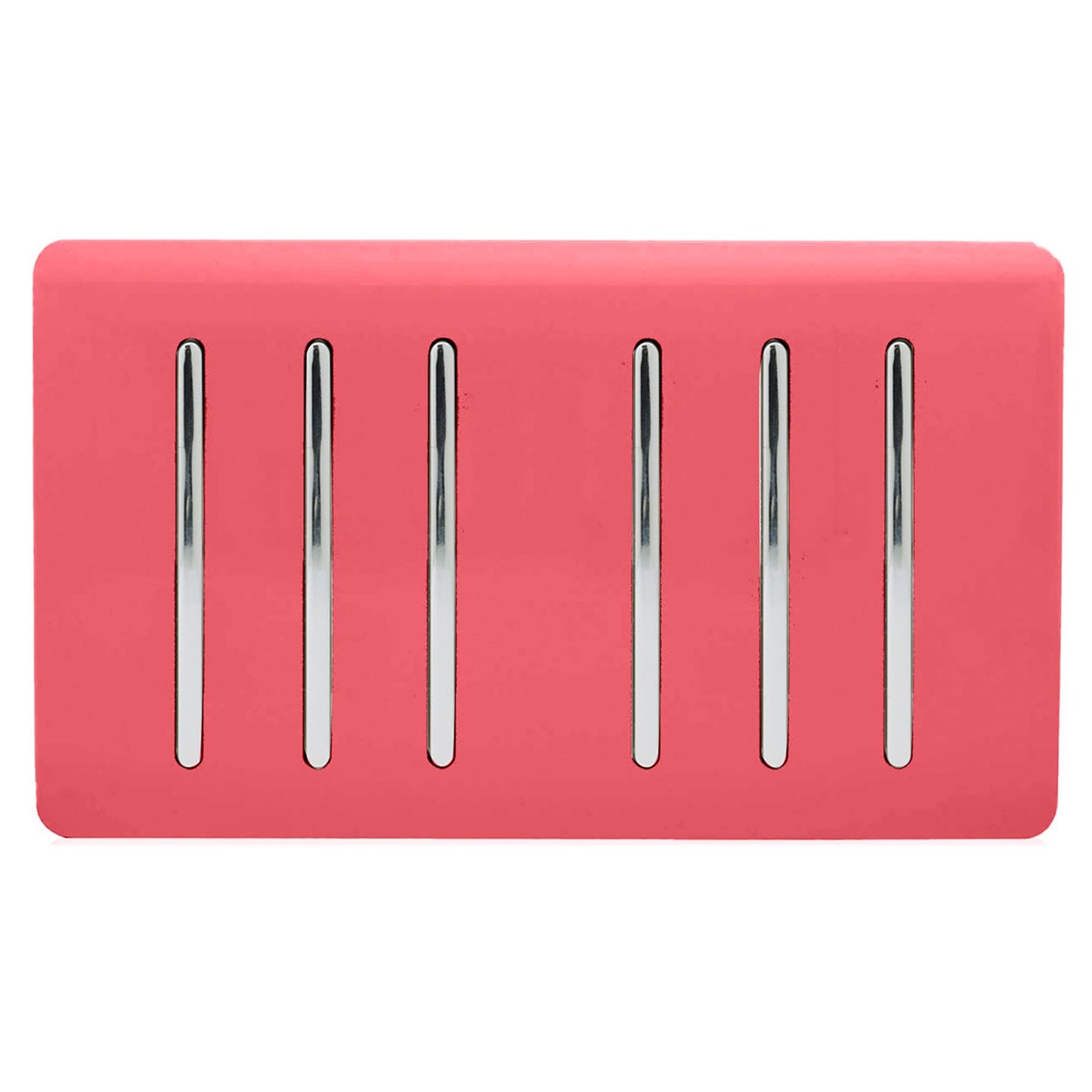 Trendi 6 Gang 2 way 240V Screwless Raised Front Twin Plate Plastic Artistic Modern Glossy 10 Amp Chrome Rocker Quad Electrical Wall Light Switch in Strawberry Red - ART-SS66SB