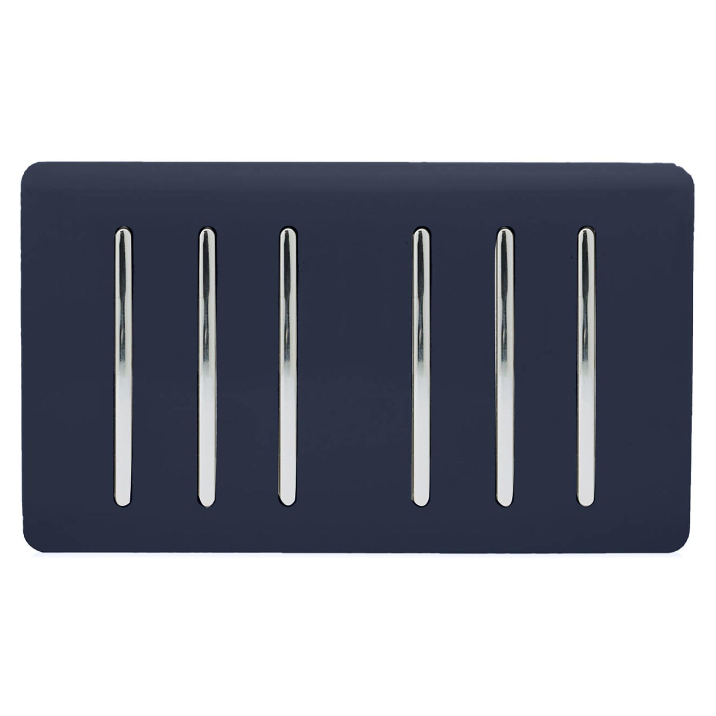 Trendi 6 Gang 2 way 240V Screwless Raised Front Twin Plate Plastic Artistic Modern Glossy 10 Amp Chrome Rocker Quad Electrical Wall Light Switch in Navy Blue - ART-SS66NV