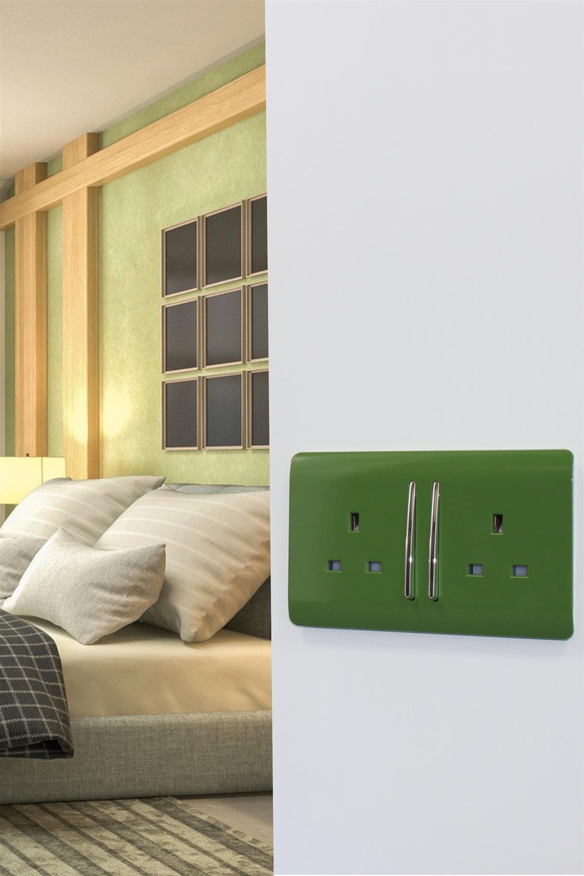 Trendi 2 Gang Artistic Modern Glossy 13 Amp Switched Tactile Plug Socket Moss Green