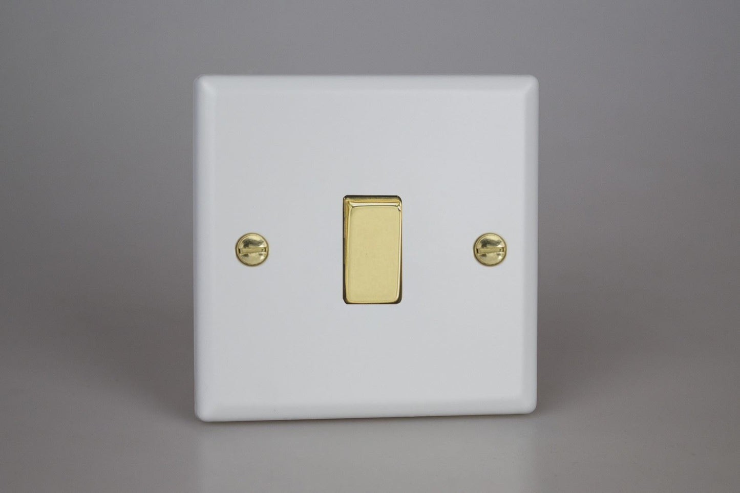 Varilight 1-Gang 10A 1- or 2-Way Rocker Switch in Vogue Matt White w/ Polished Brass