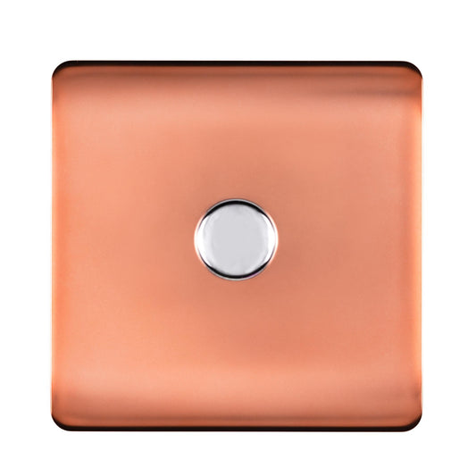 Trendi 1 Gang 2 Way 240V 150w LED Dimmer Screwless Raised Front Plate Plastic Artistic Modern Glossy 10 Amp Chrome Single Electrical Wall Light Switch in Copper - ART-LDMCPR
