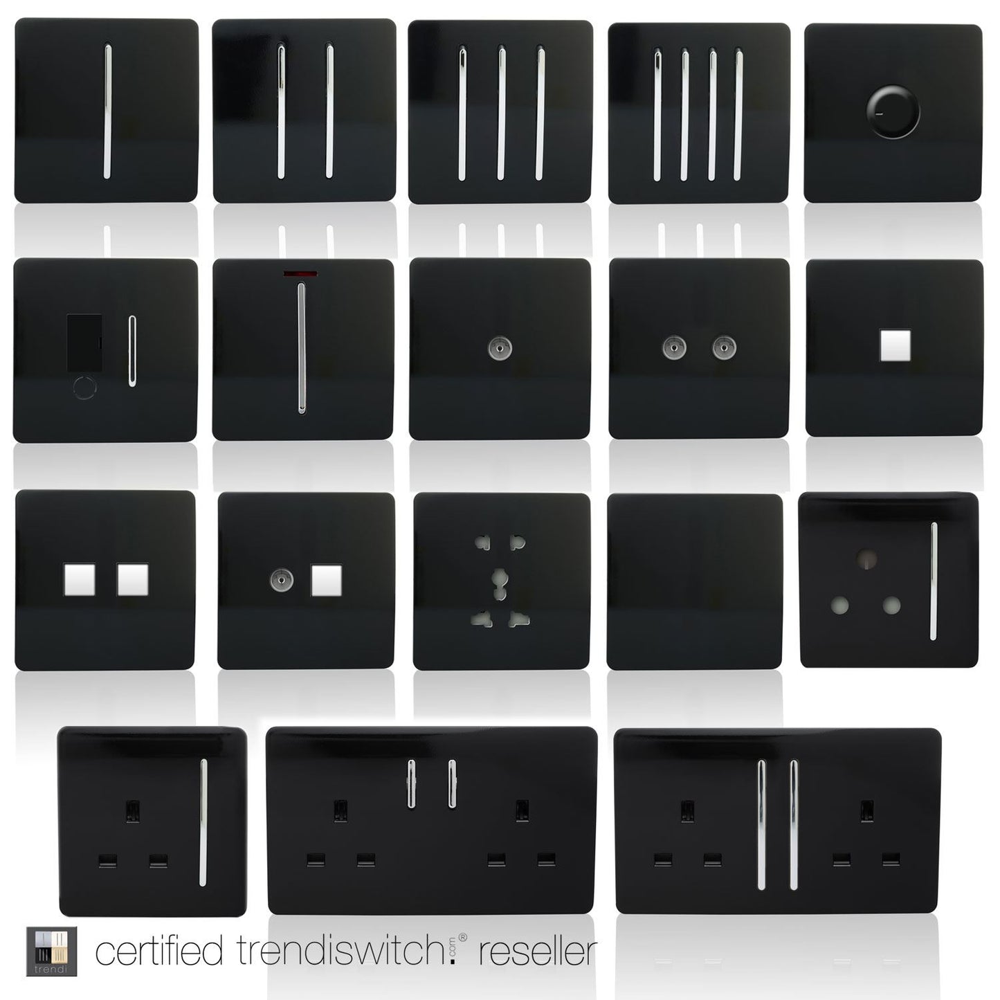 Trendi 1 Gang Artistic Modern 13 Amp Switched Plug Socket Black ART-SKT13BK