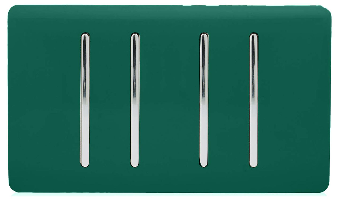 Trendi 4 Gang (2 Way & 2xIntermediate) Glossy 10 Amp Rocker Light Switch Dark Green