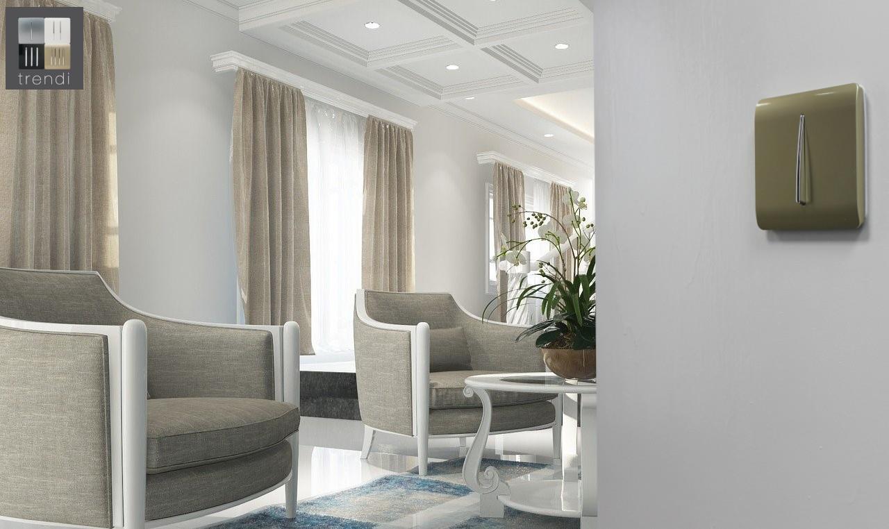 Trendi 1 Gang 3 Way Intermediate 240V Screwless Raised Front Plate Plastic Artistic Modern Glossy 10 Amp Chrome Rocker Single Electrical Wall Light Switch in Champagne Gold - ART-SS9GO