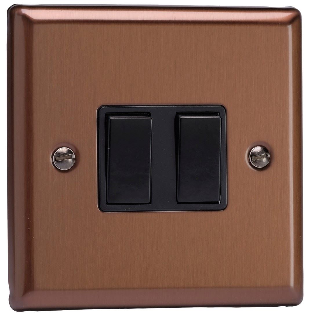 Varilight 2-Gang 10A 1- or 2-Way Rocker Switch in Urban Brushed Bronze w/ Black Rockers