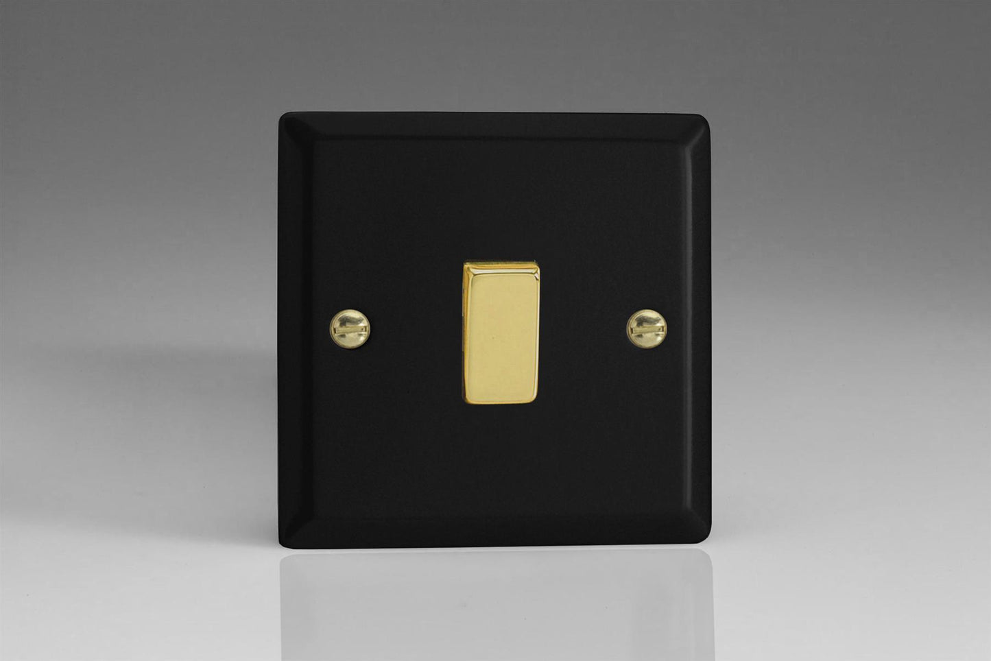 Varilight 1-Gang 10A 1- or 2-Way Rocker Switch in Vogue Matt Black w/ Polished Brass