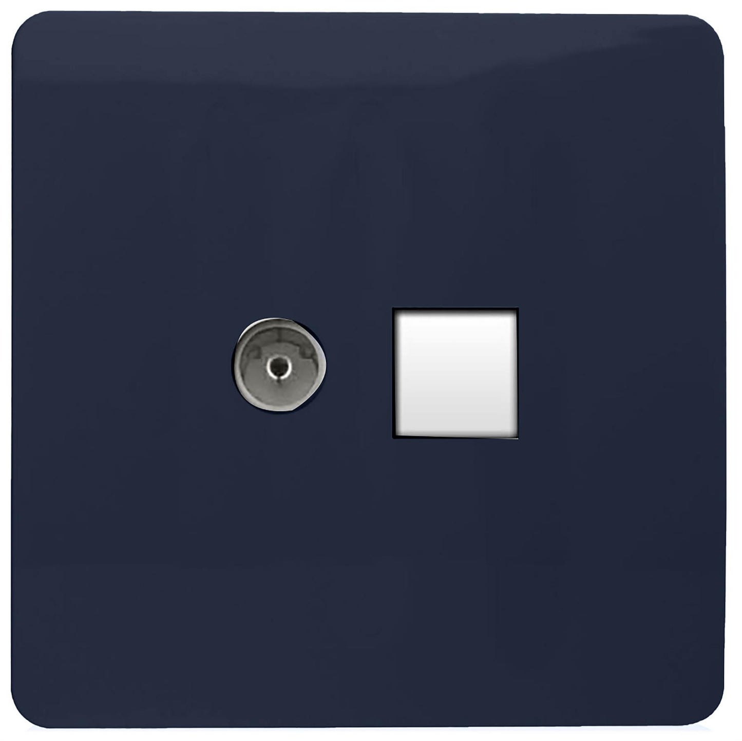Trendi Artistic Modern Glossy Tactile TV Co-axial Socket + Telephone Socket Navy