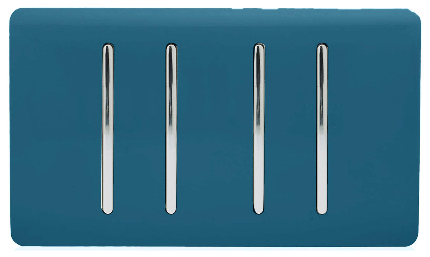 Trendi 4 Gang (2 Way & 1x Intermediate) Glossy 10 Amp Rocker Light Switch Midnight Blue