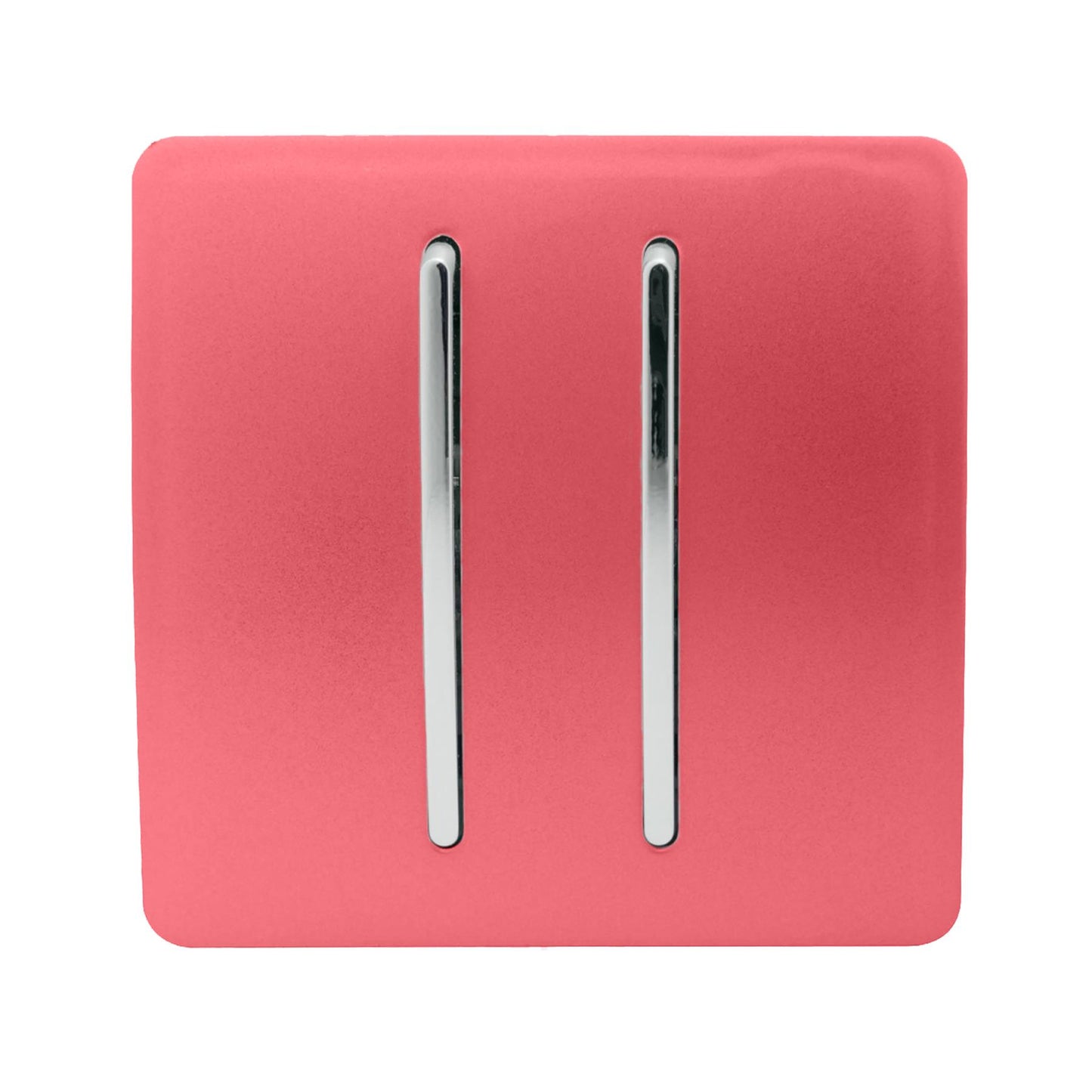 Trendi 2 Gang 3 way (Intermediate) 240V Screwless Raised Front Plate Plastic Artistic Modern Glossy 10 Amp Chrome Rocker Double Electrical Wall Light Switch in Strawberry Red