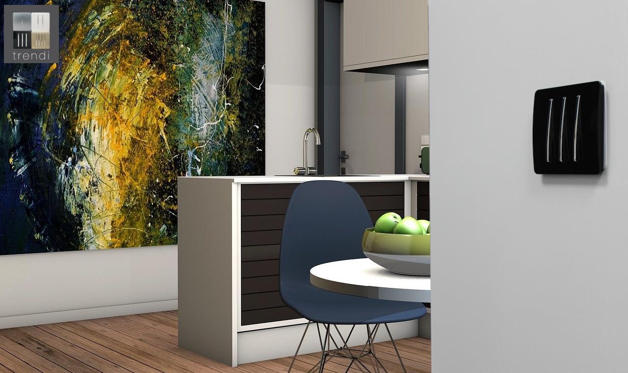 Trendi 3 Gang 2 way 240V Screwless Raised Front Plate Plastic Artistic Modern Glossy 10 Amp Chrome Rocker Triple Electrical Wall Light Switch in Piano Black