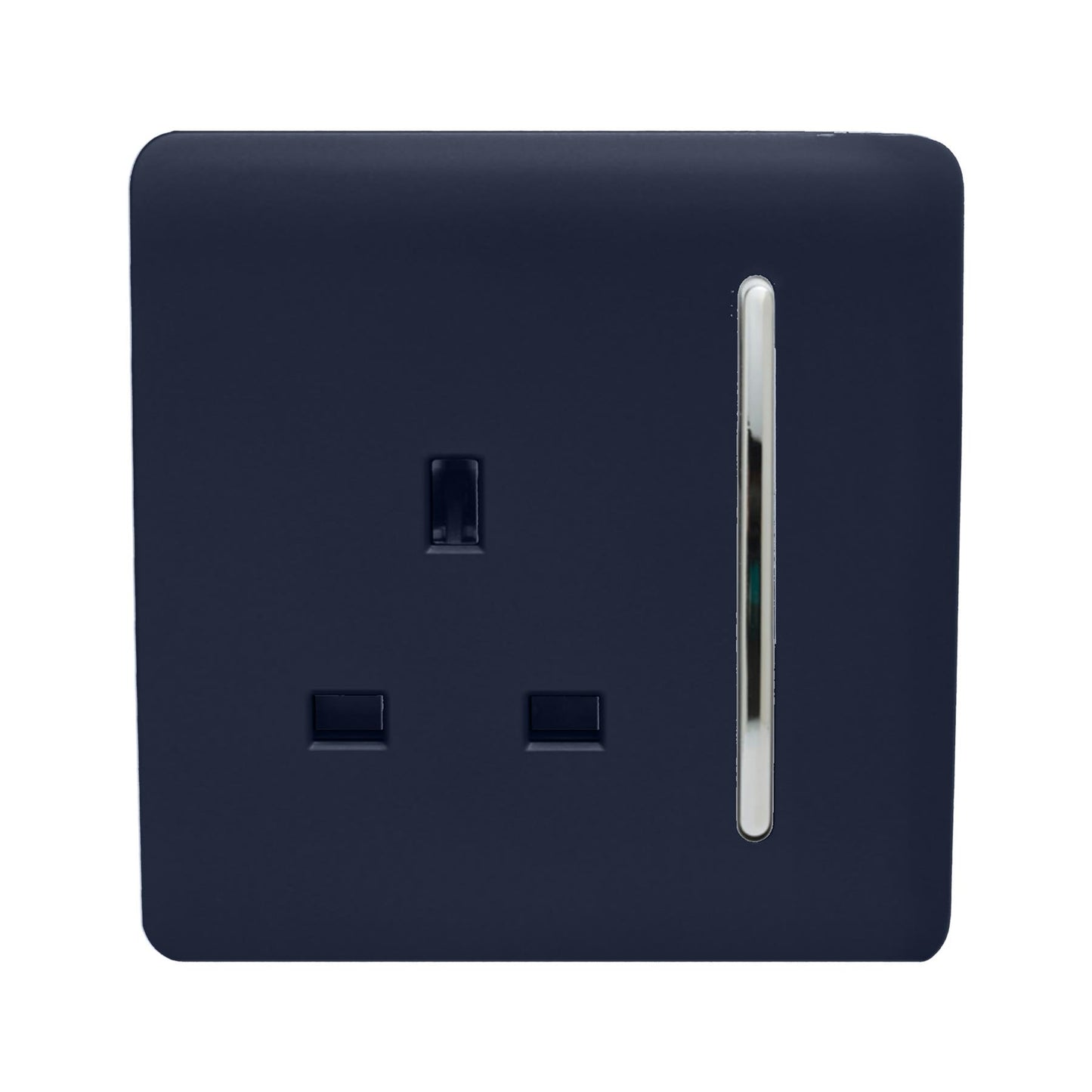 Trendi 1 Gang Raised Artistic Modern Glossy Screwless 13 Amp Single Pole with Chrome Switched UK Standard Electrical Double Wall Plug Socket in Navy Blue in ART-SKT13NV