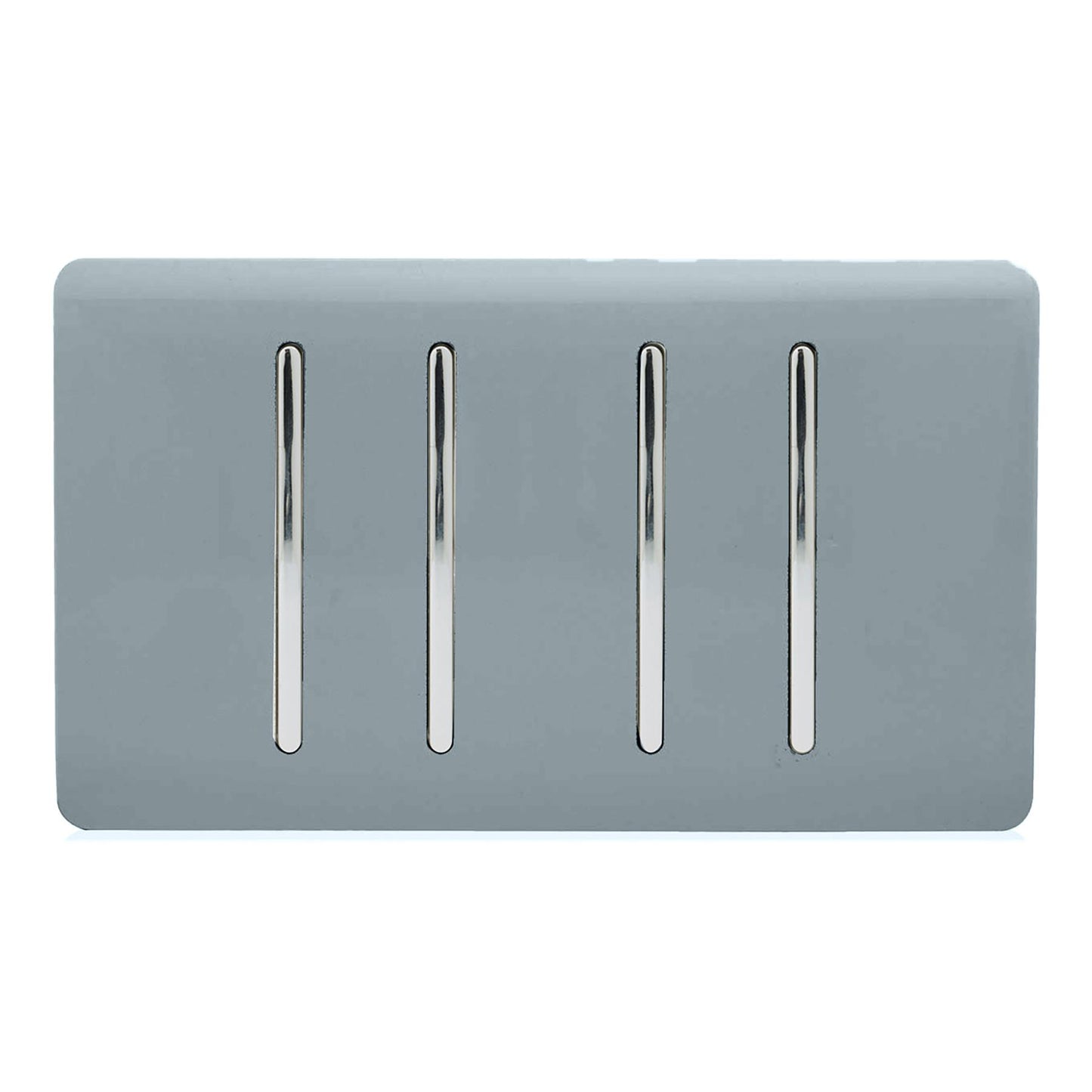 Trendi 4 Gang 2 way 240V Screwless Raised Front Twin Plate Plastic Artistic Modern Glossy 10 Amp Chrome Rocker Quad Electrical Wall Light Switch in Cool Grey - ART-SS44CG