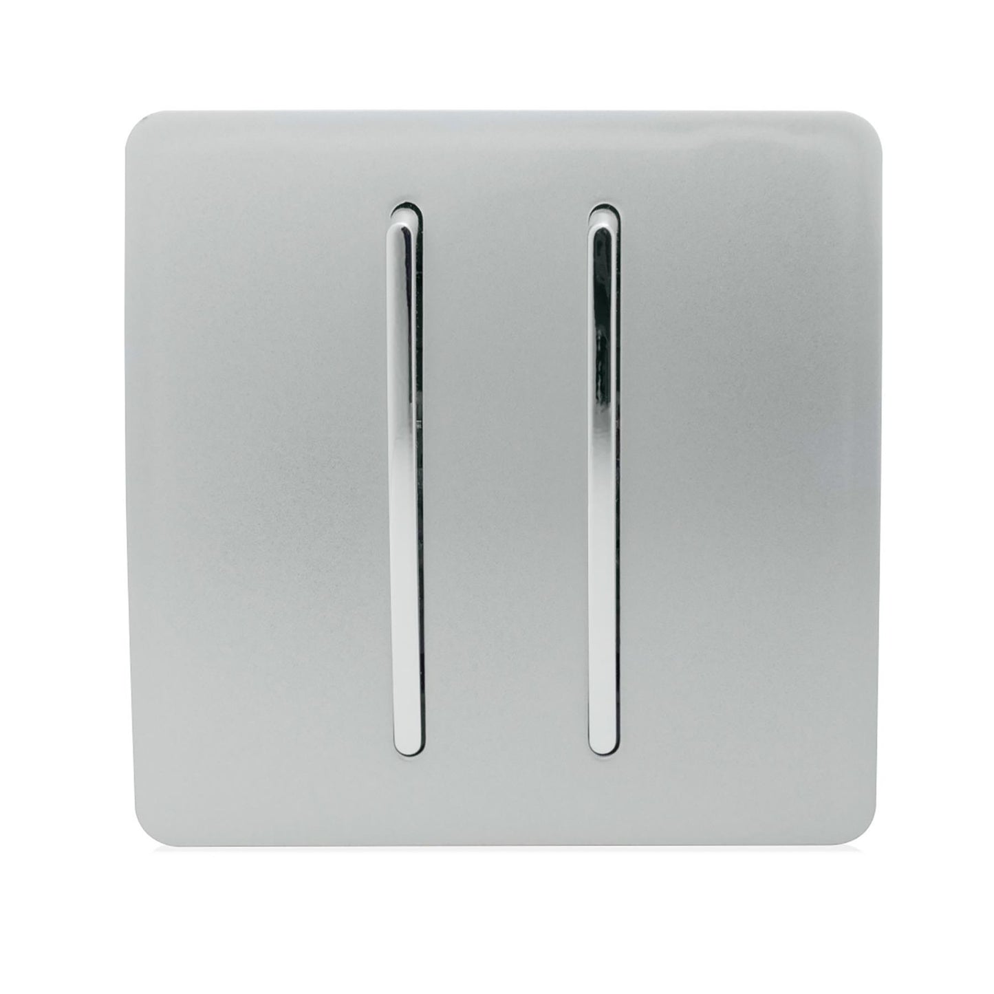 Trendi 2 Gang 2 Way 240V Screwless Raised Front Plate Plastic Artistic Modern Glossy 10 Amp Chrome Rocker Single Electrical Wall Light Switch Platinum Silver - ART-SS4SI