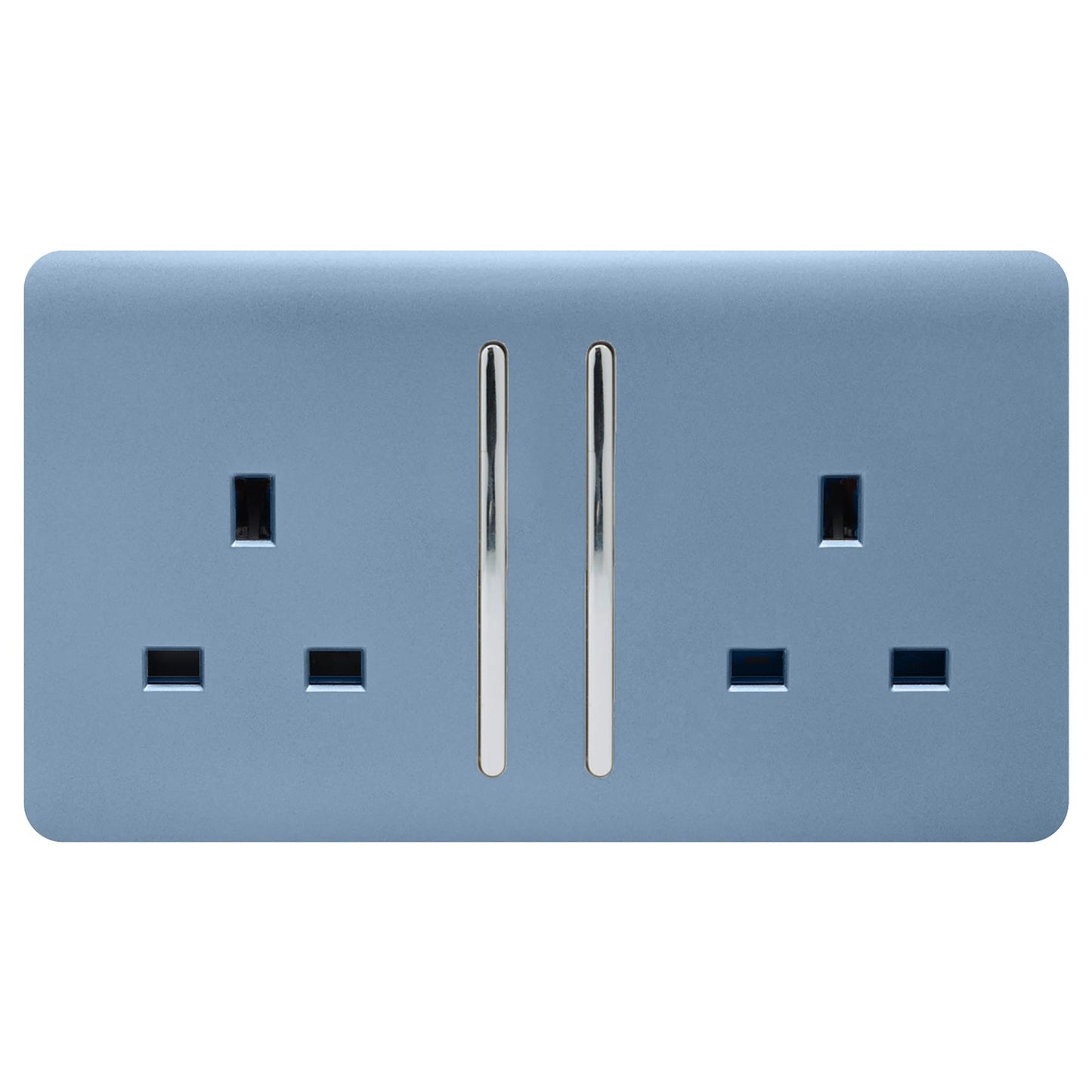 Trendi 2 Gang Artistic Modern Glossy 13 Amp Switched Tactile Plug Socket Sky