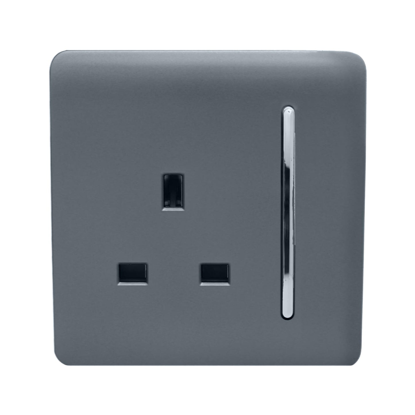 Trendi 1 Gang Raised Artistic Modern Glossy Screwless 13 Amp Single Pole with Chrome Switched UK Standard Electrical Double Wall Plug Socket in Warm grey
