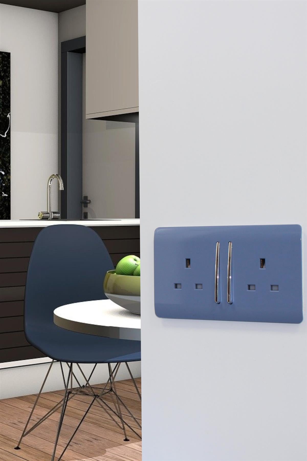 Trendi 2 Gang Artistic Modern Glossy 13 Amp Switched Tactile Plug Socket Sky